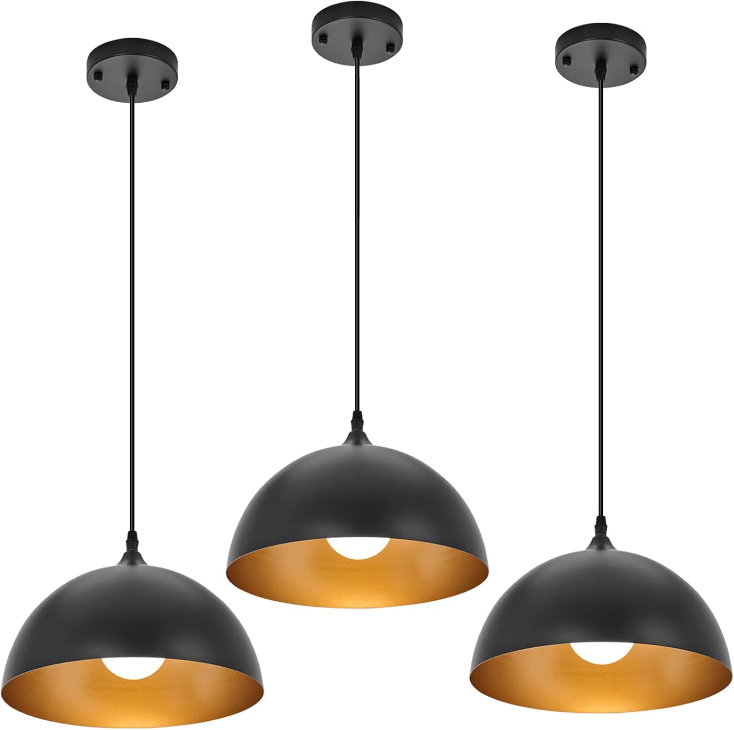 3-Pack Vintage Industrial Dome Pendant Lights