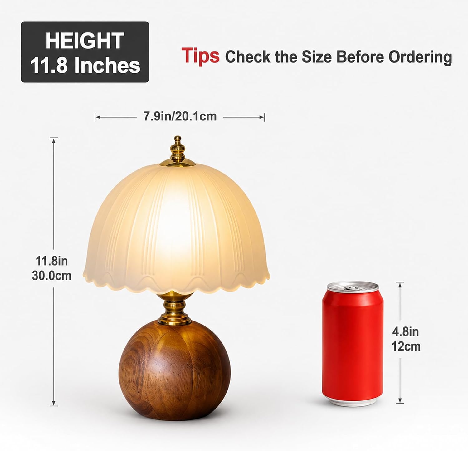 White Wooden Glass Shade Table Lamp