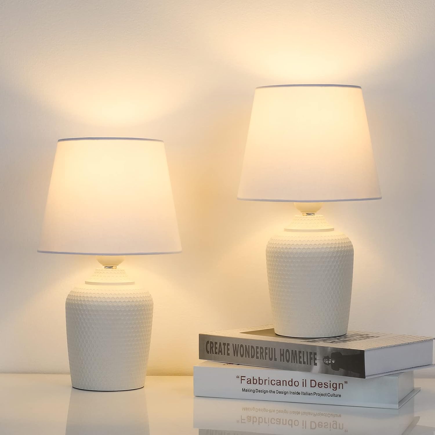 2-Pack White Small Bedside Table Lamps