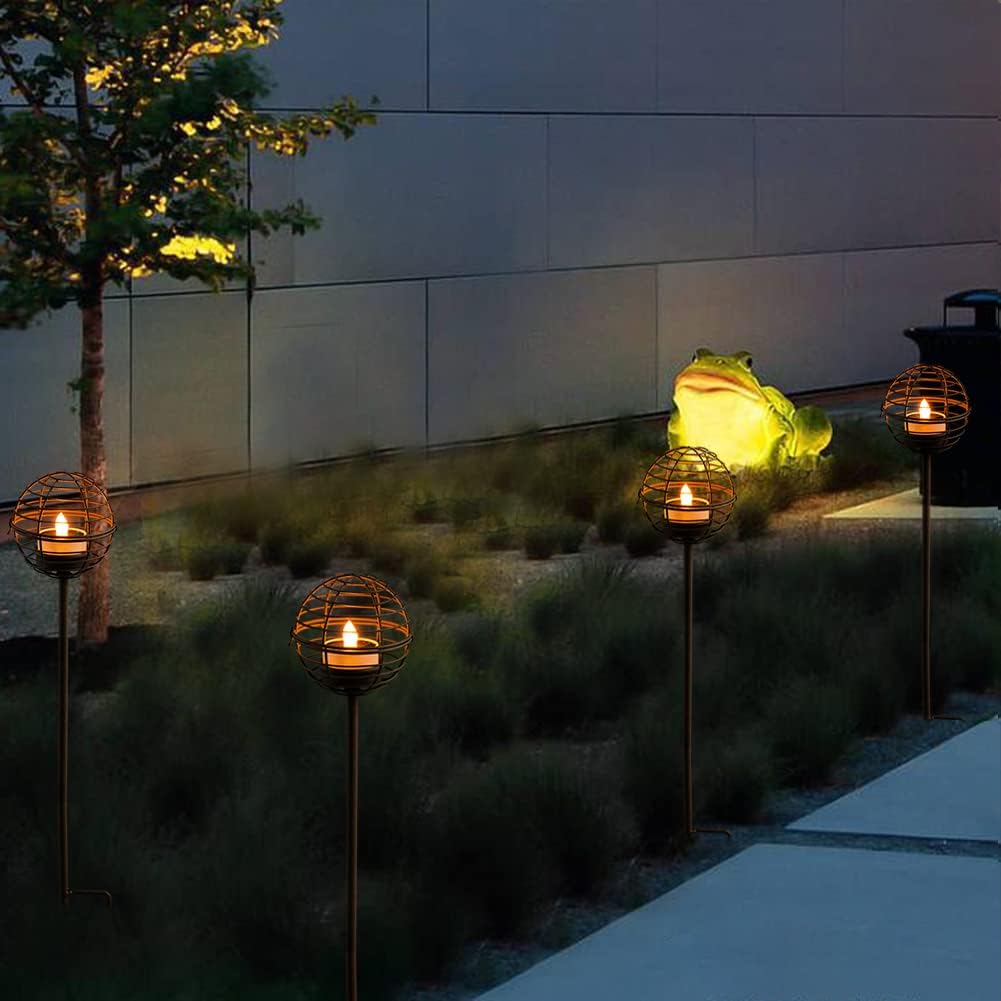 4-Pack Rust Iron Ball Solar Stake Lights