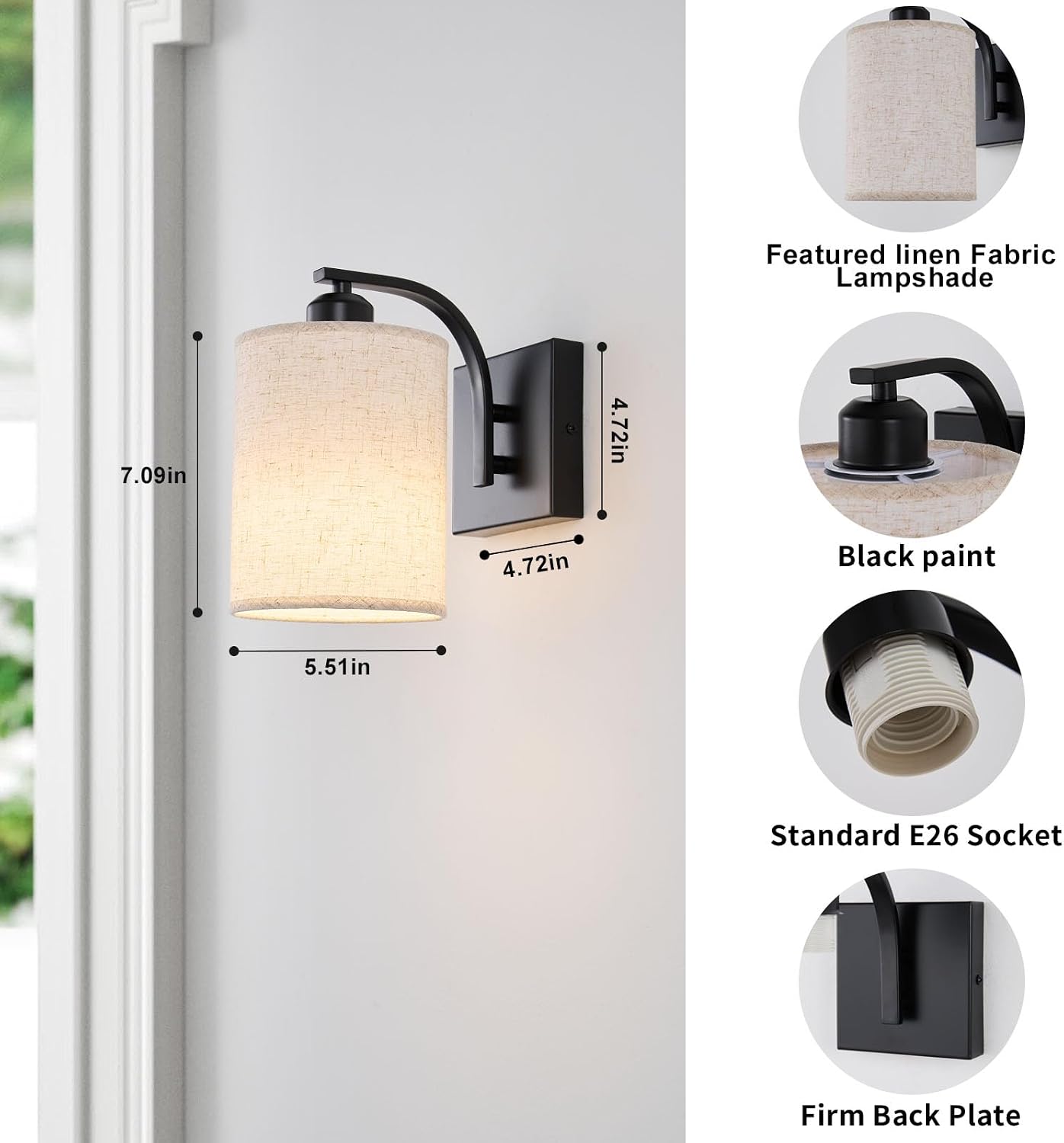 2-Pack Black Wireless Rechargeable Wall Sconces