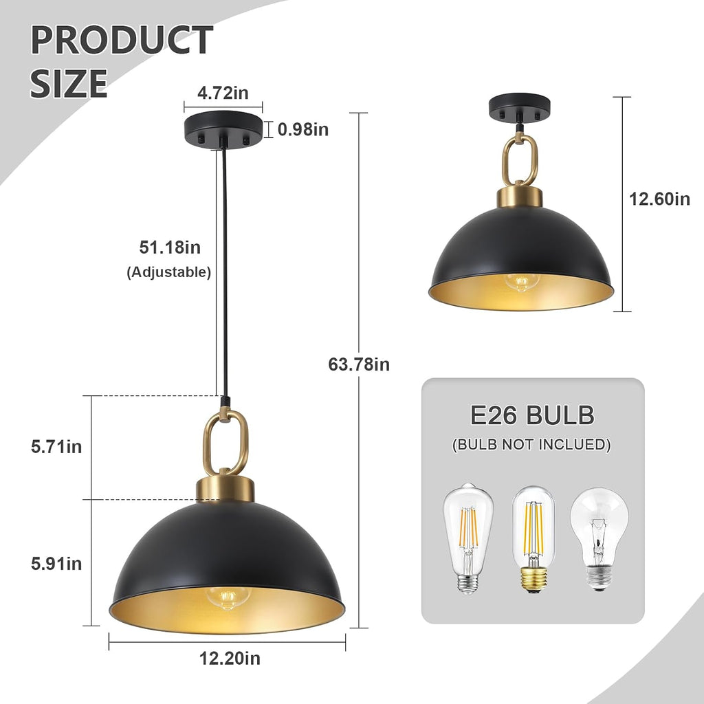 2-Pack Adjustable Dome Pendant Lights