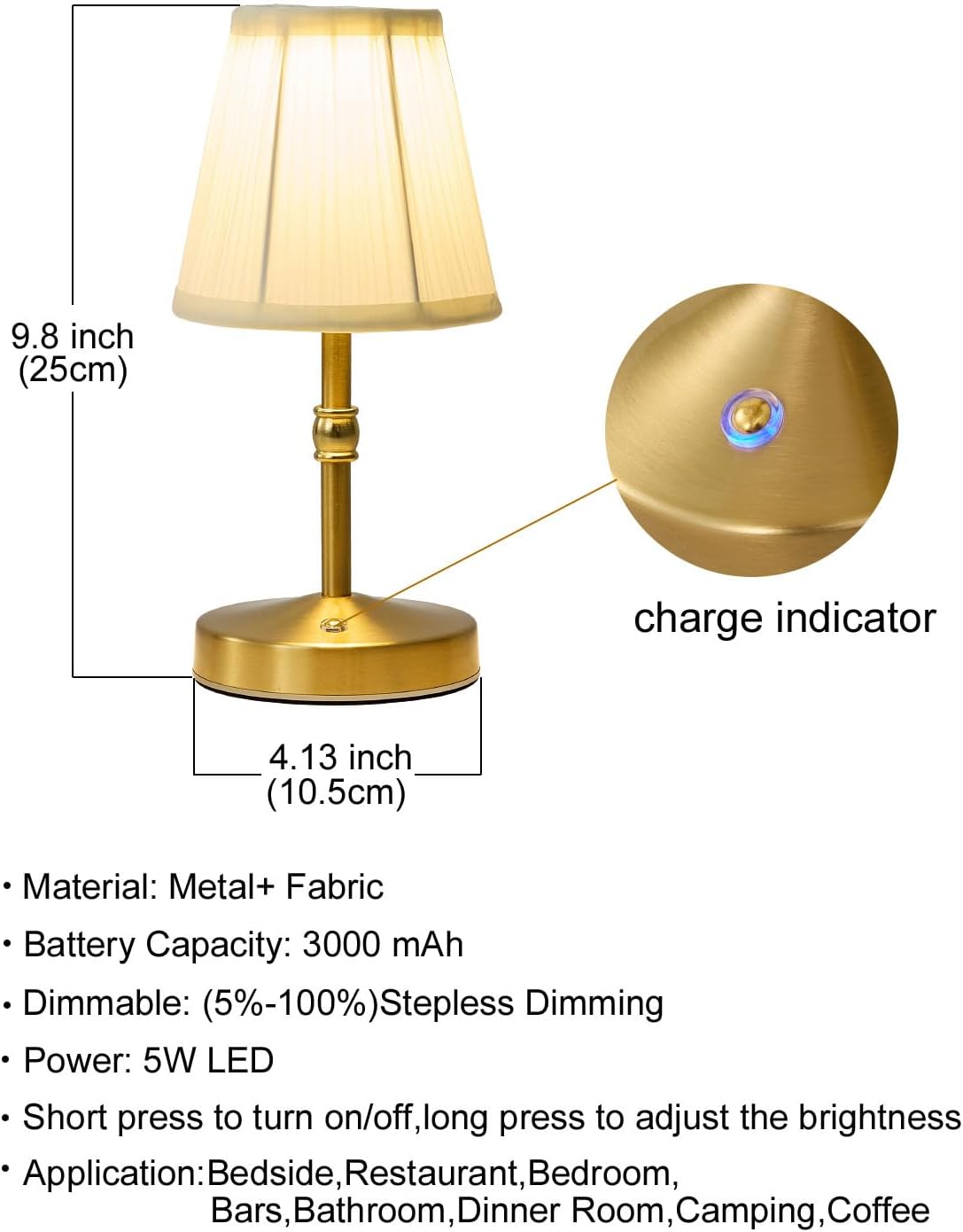 Gold Vintage Rechargeable Mini Table Lamp