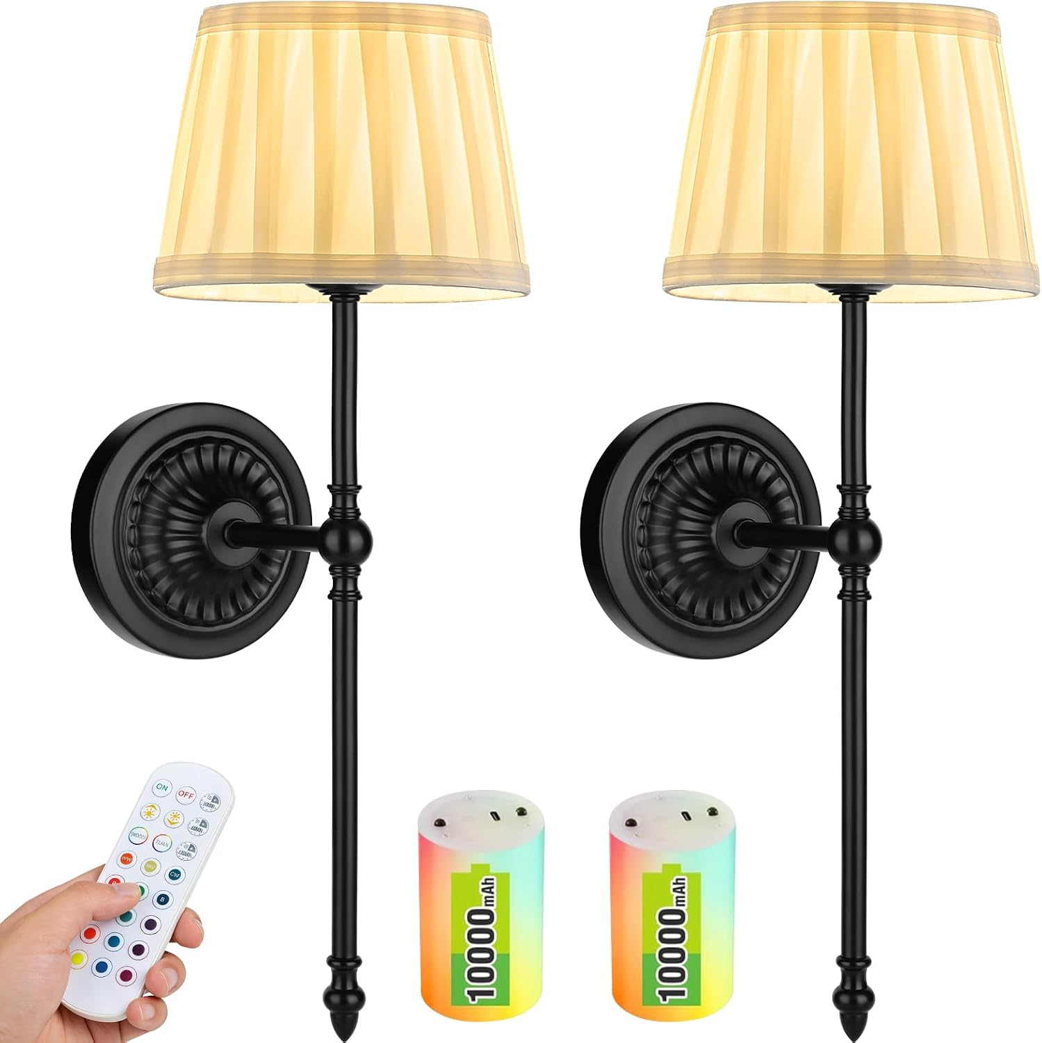 2-Pack RGB Wireless Fabric Wall Sconces