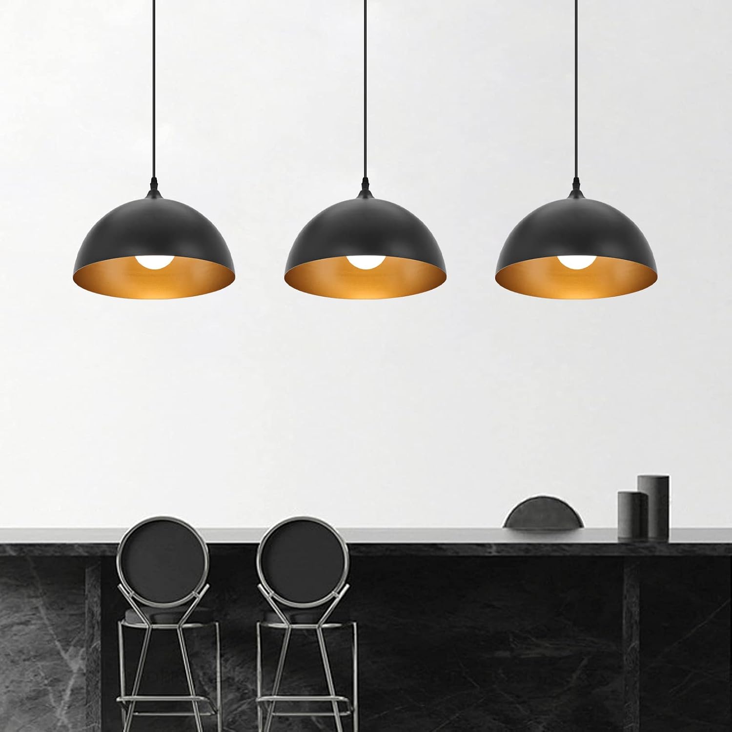 3-Pack Vintage Industrial Dome Pendant Lights