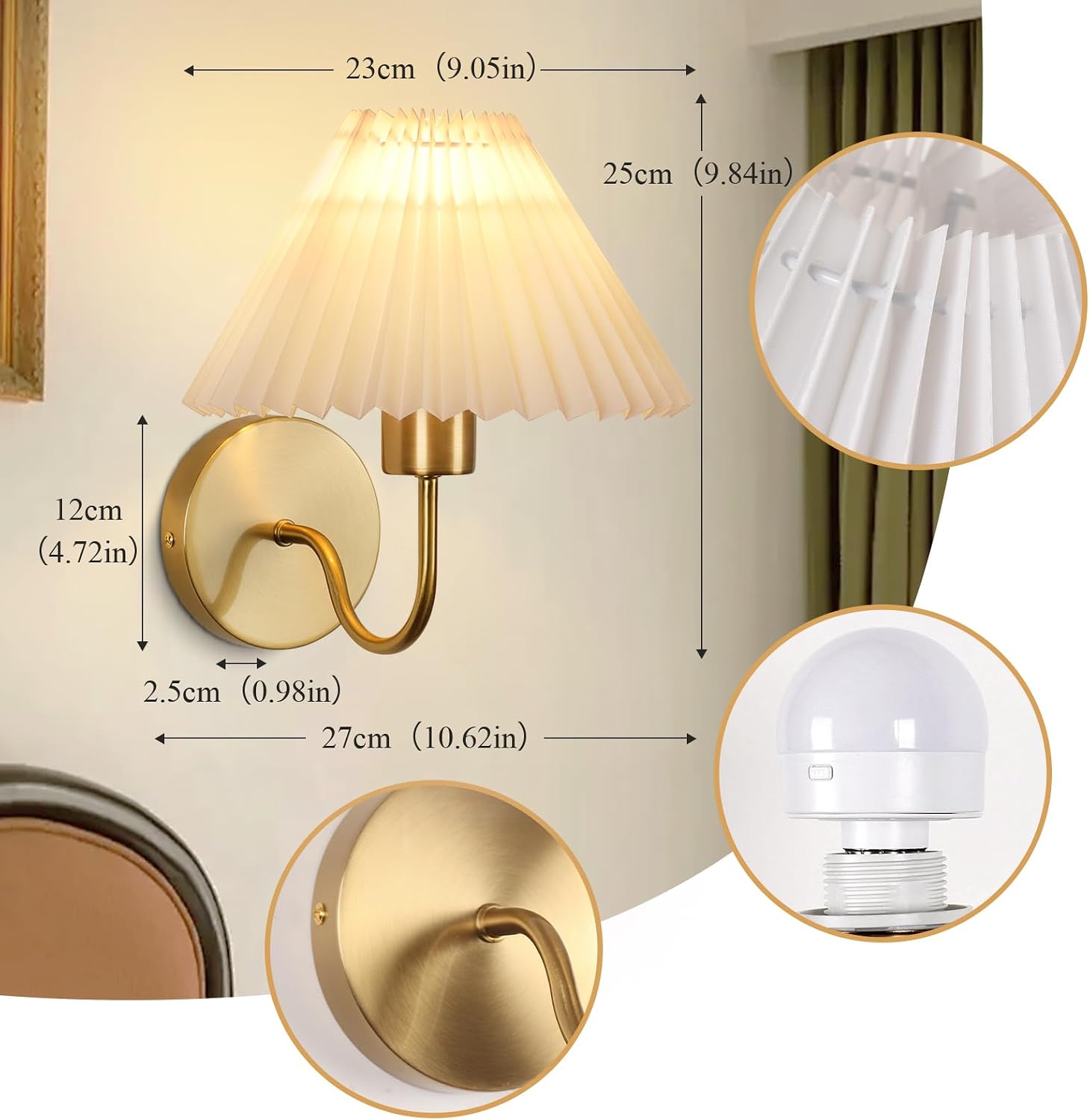 2-Pack RGB Classic Gold Wall Sconces