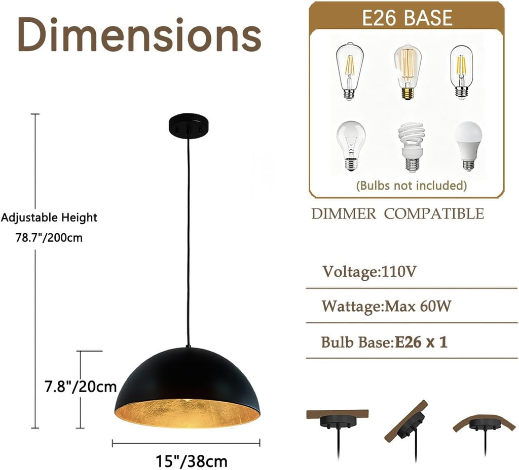 Black Gold Interior Dome Pendant Light