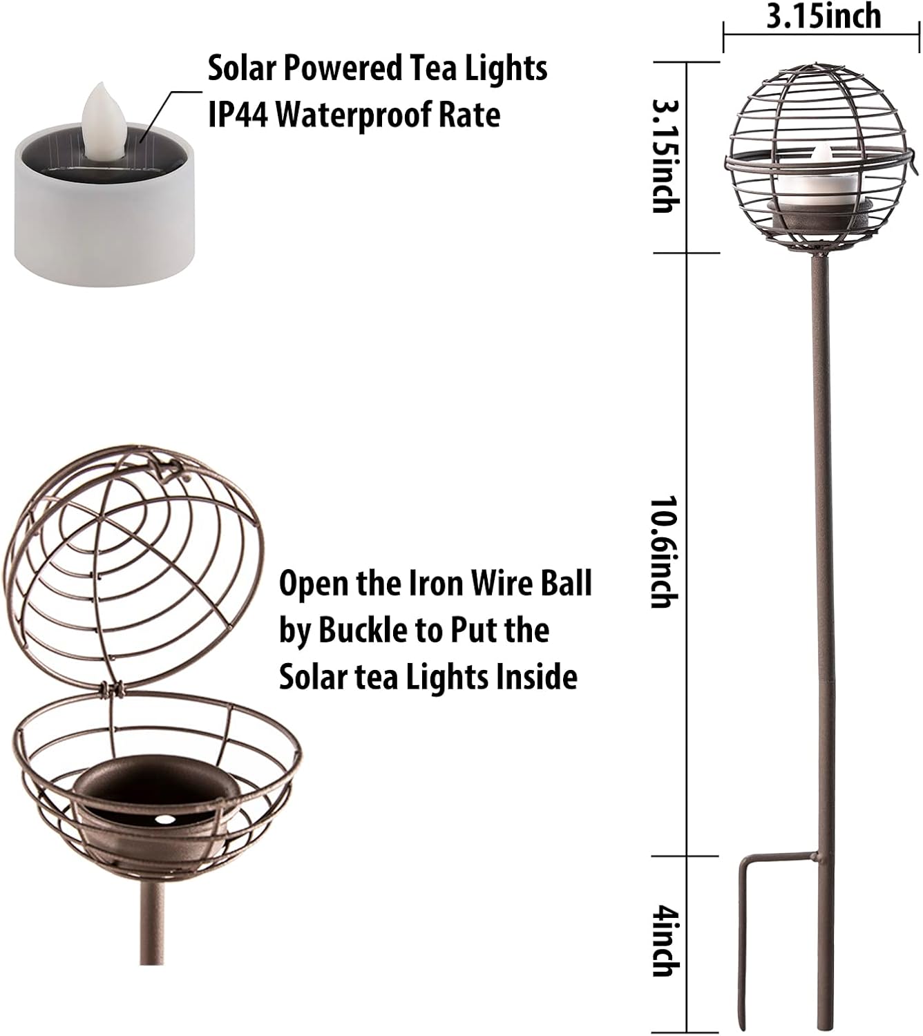 4-Pack Rust Iron Ball Solar Stake Lights