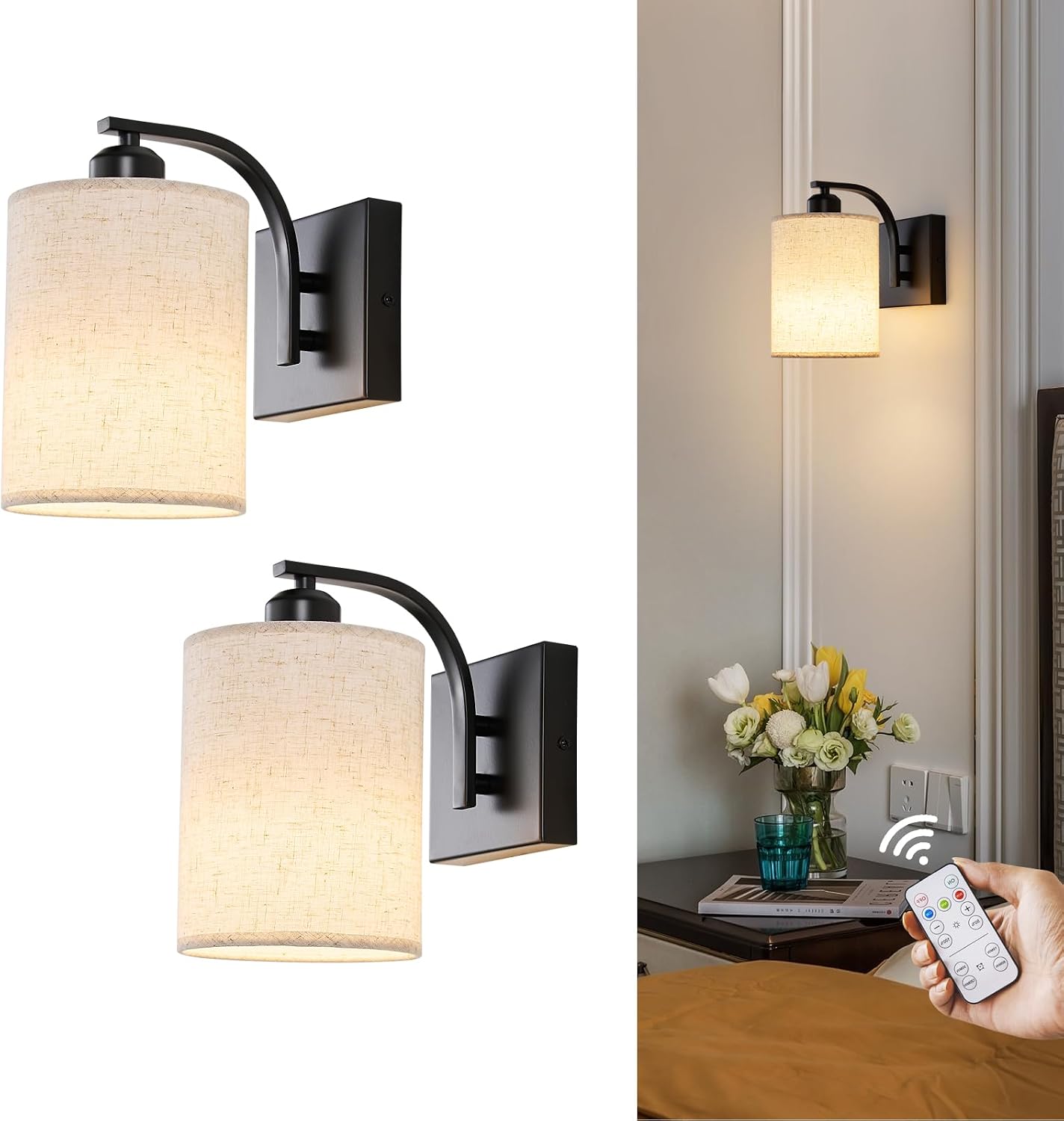 2-Pack Black Wireless Rechargeable Wall Sconces