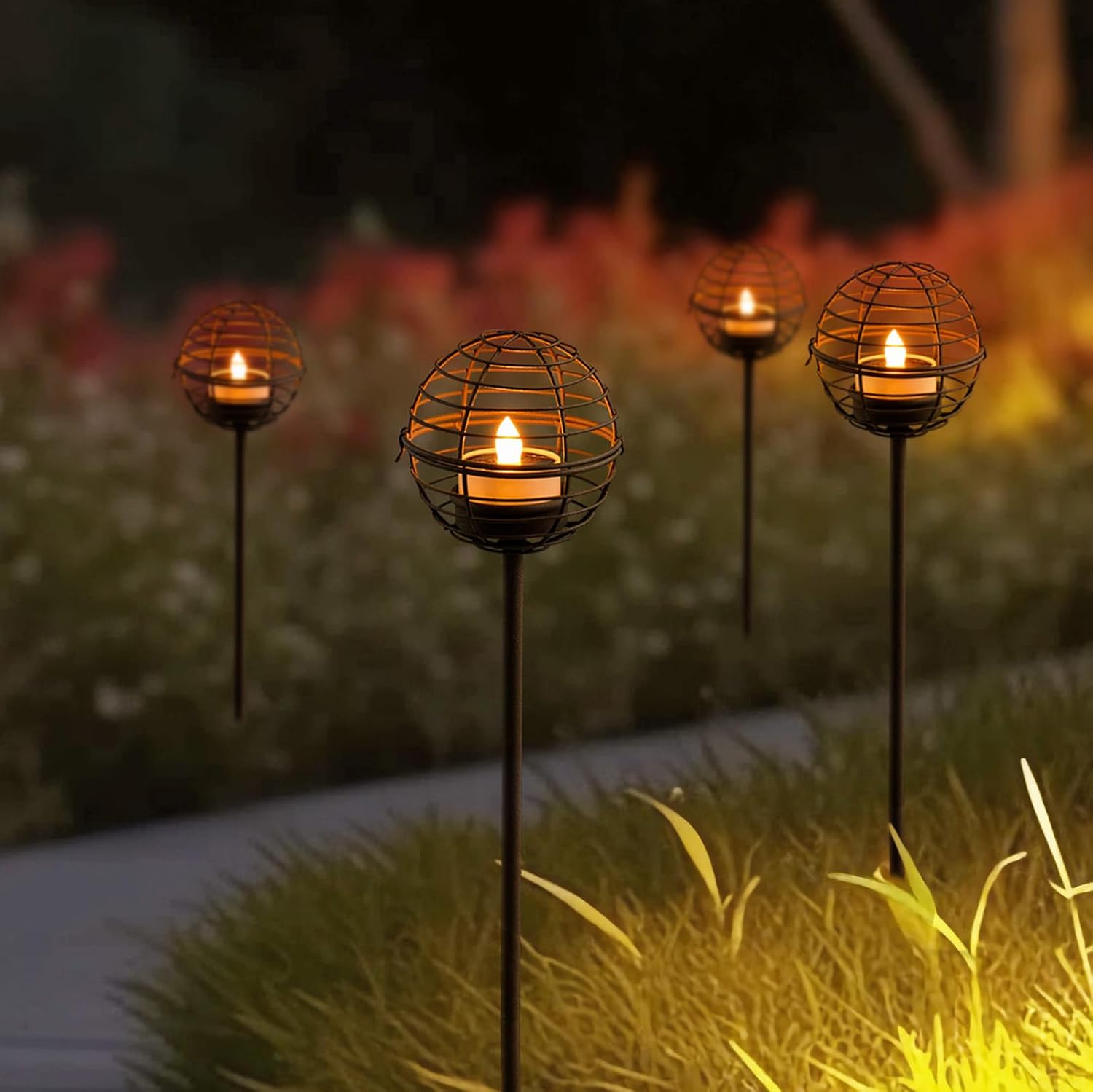 4-Pack Rust Iron Ball Solar Stake Lights