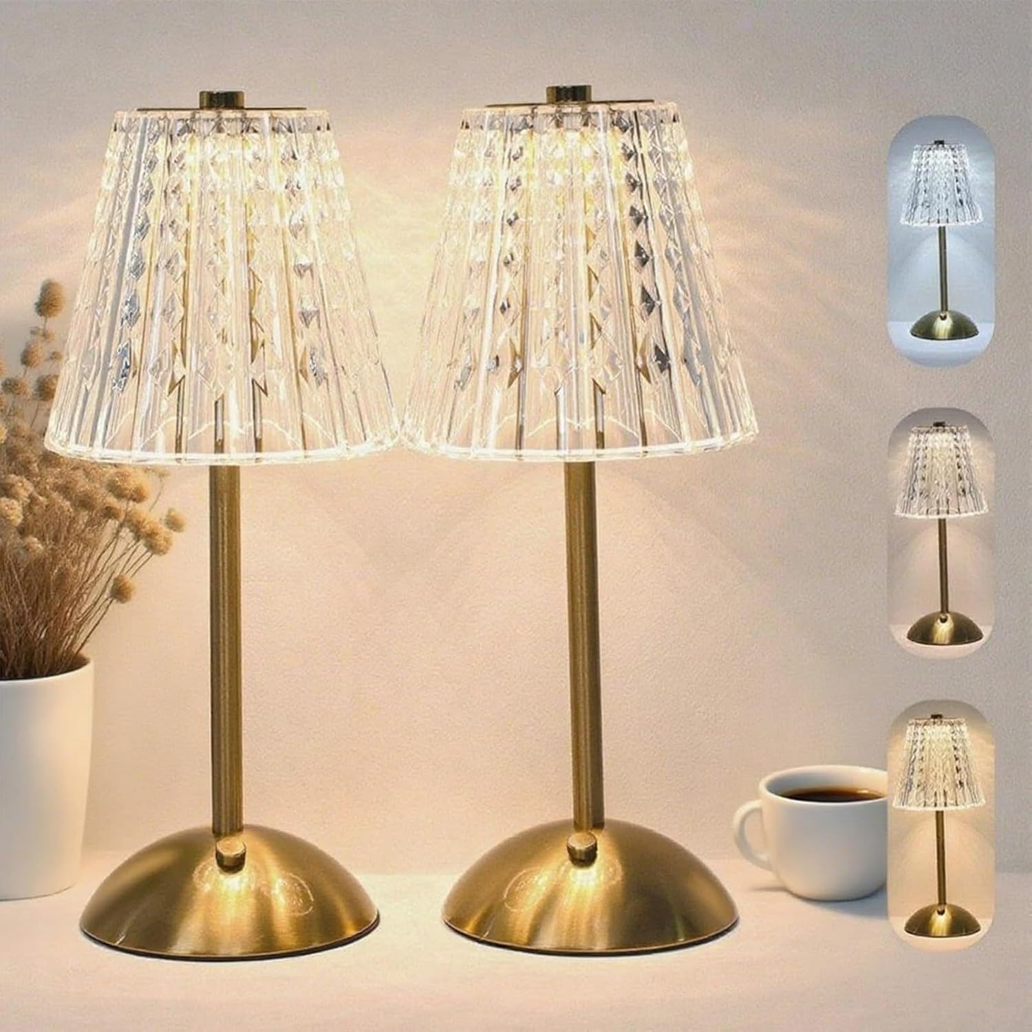 2-Pack Rechargeable Crystal Table Lamps