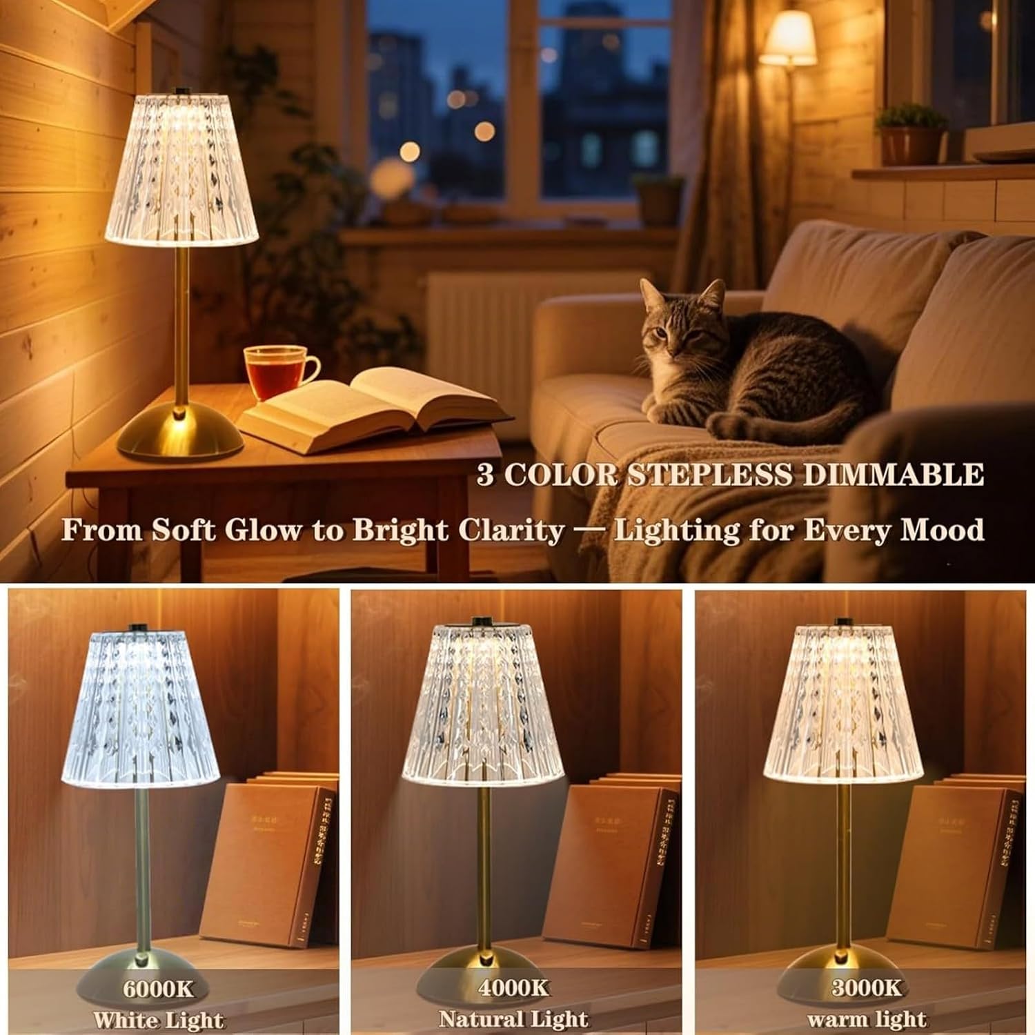 2-Pack Rechargeable Crystal Table Lamps