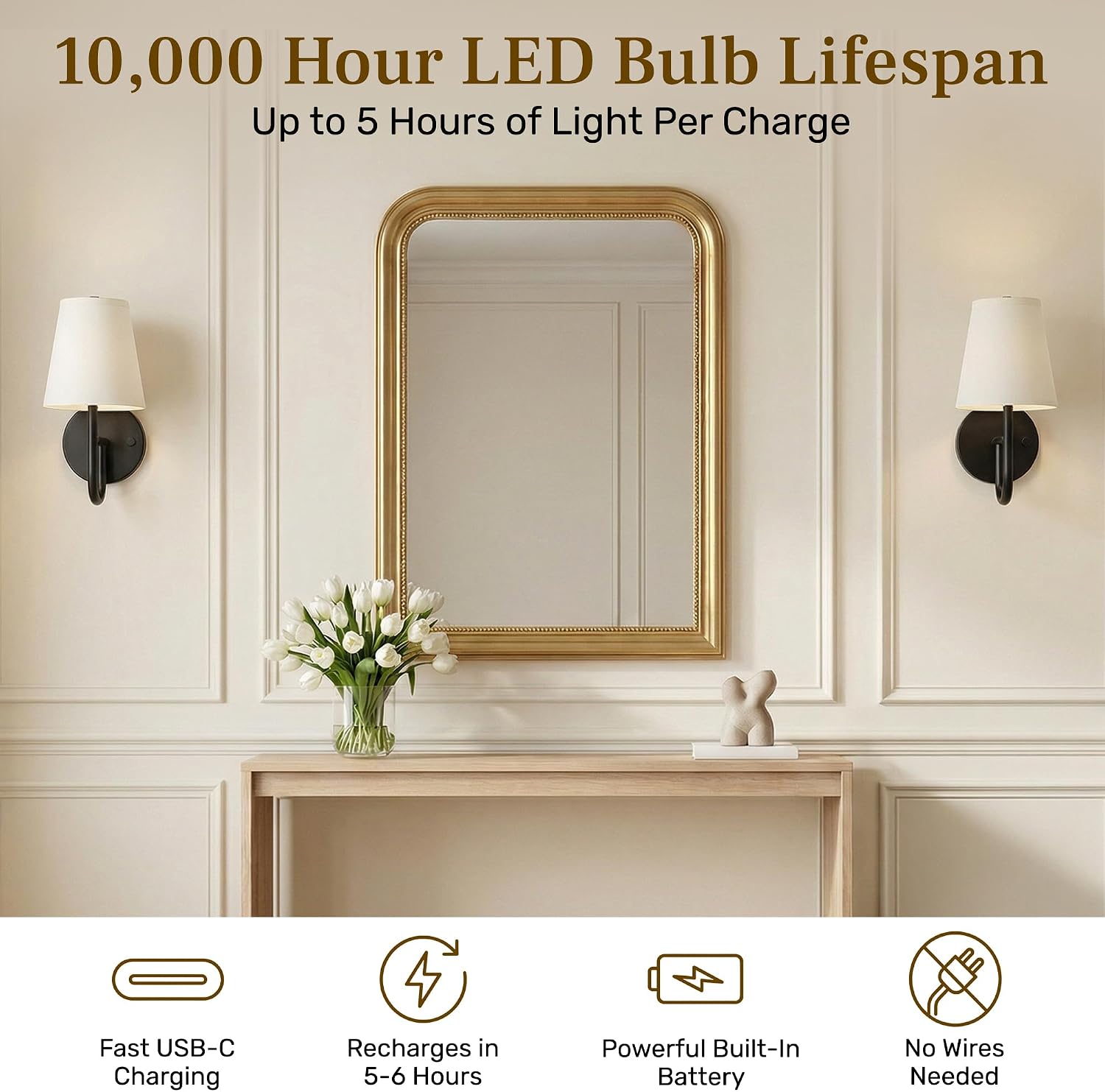 2-Pack Black Rechargeable Wall Sconces