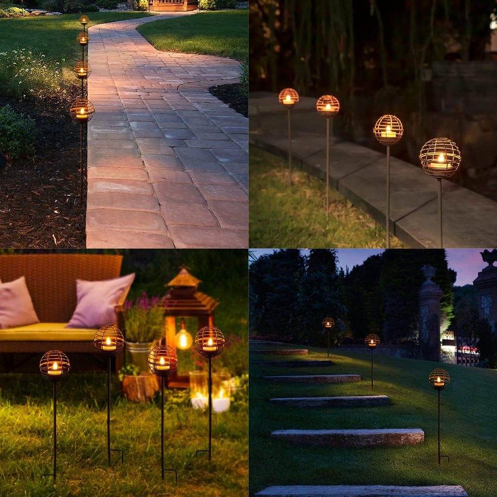 4-Pack Rust Iron Ball Solar Stake Lights