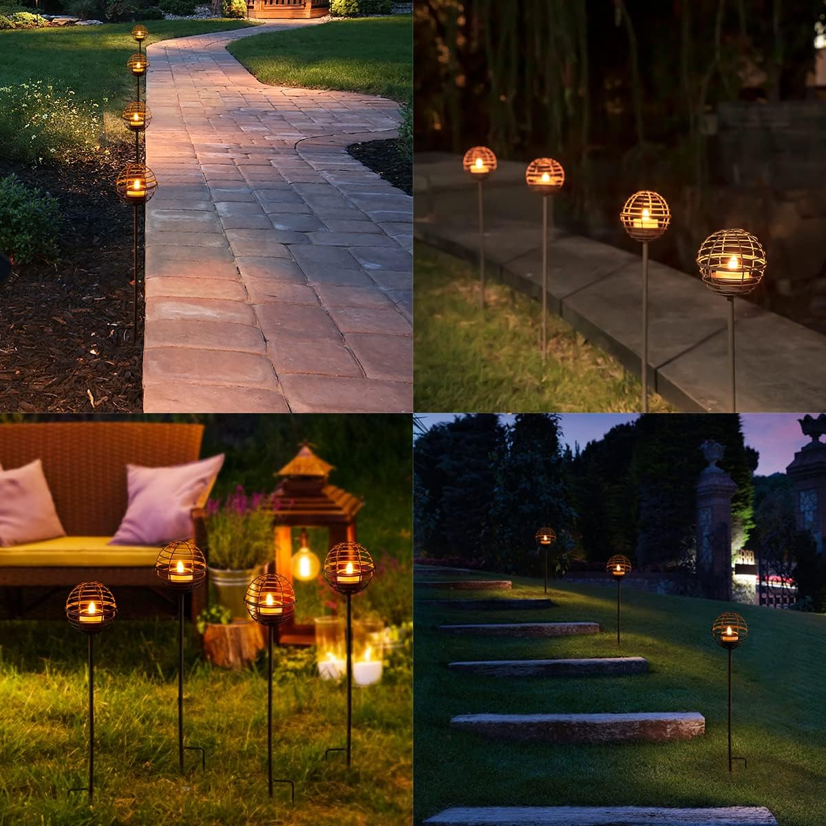 4-Pack Rust Iron Ball Solar Stake Lights