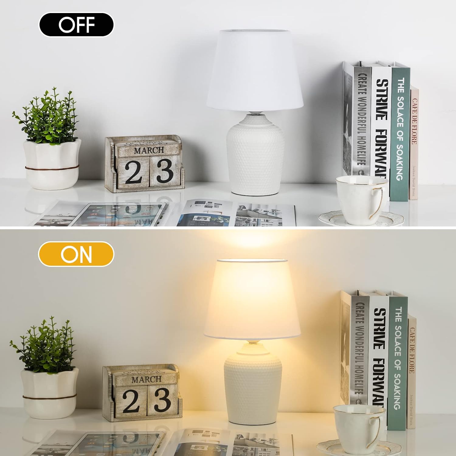 2-Pack White Small Bedside Table Lamps