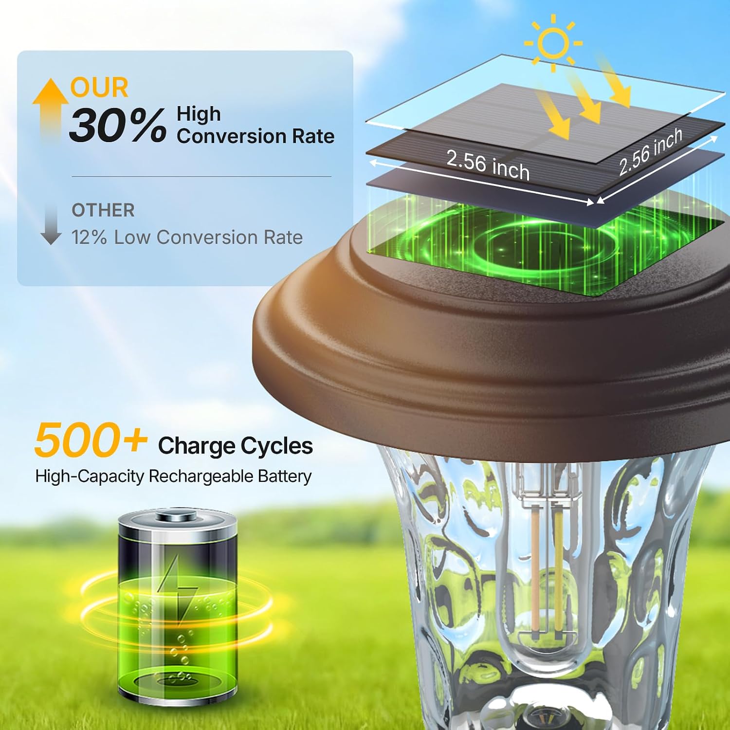 6-Pack Metal Glass Solar Pathway Lights