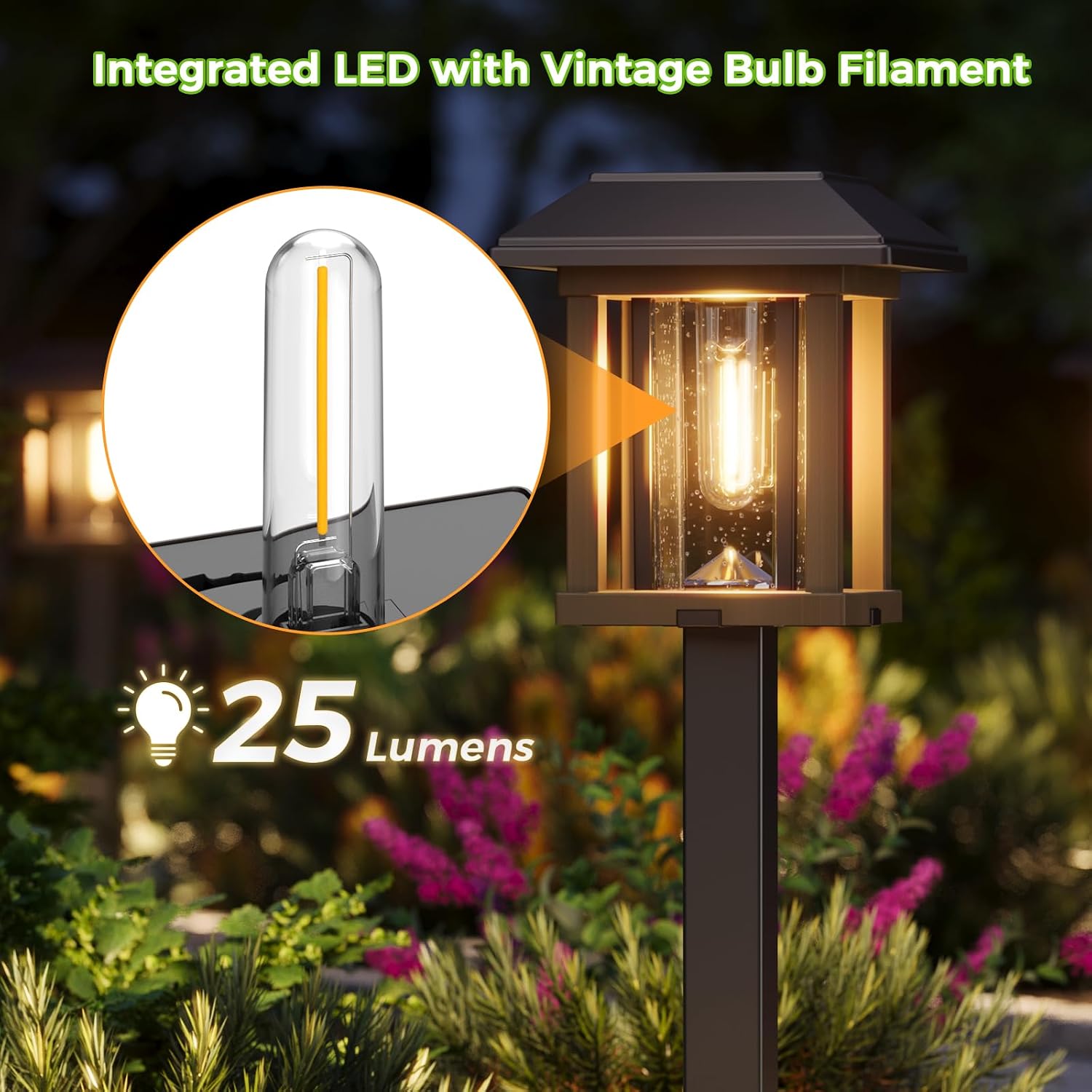 4-Pack Vintage Glass Metal Solar Pathway Lights