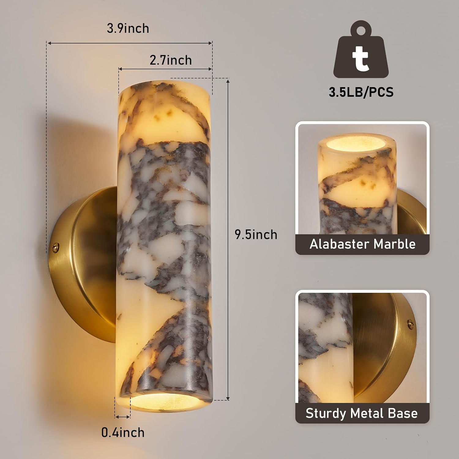 2-Pack Marble Alabaster Wall Sconces