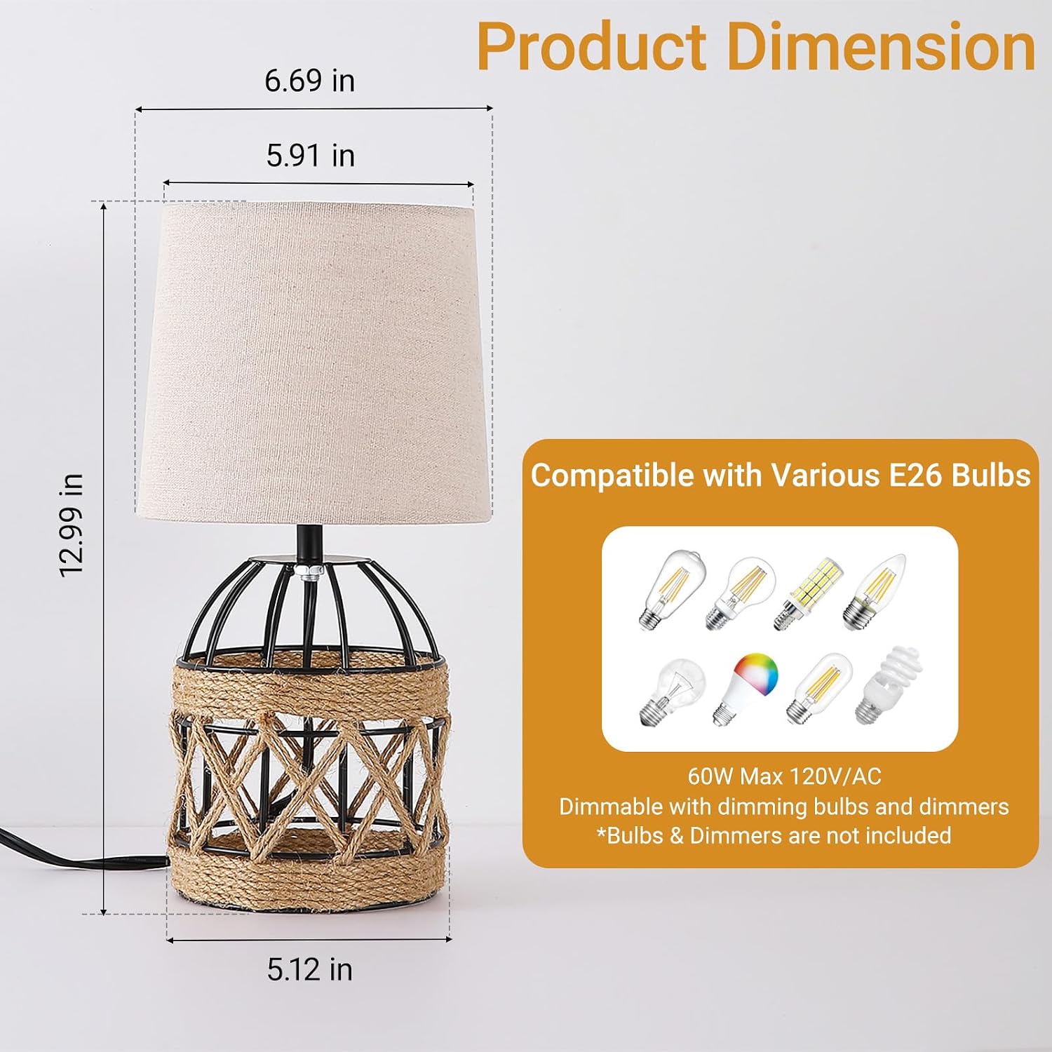 Boho Rattan Bedside Table Lamp