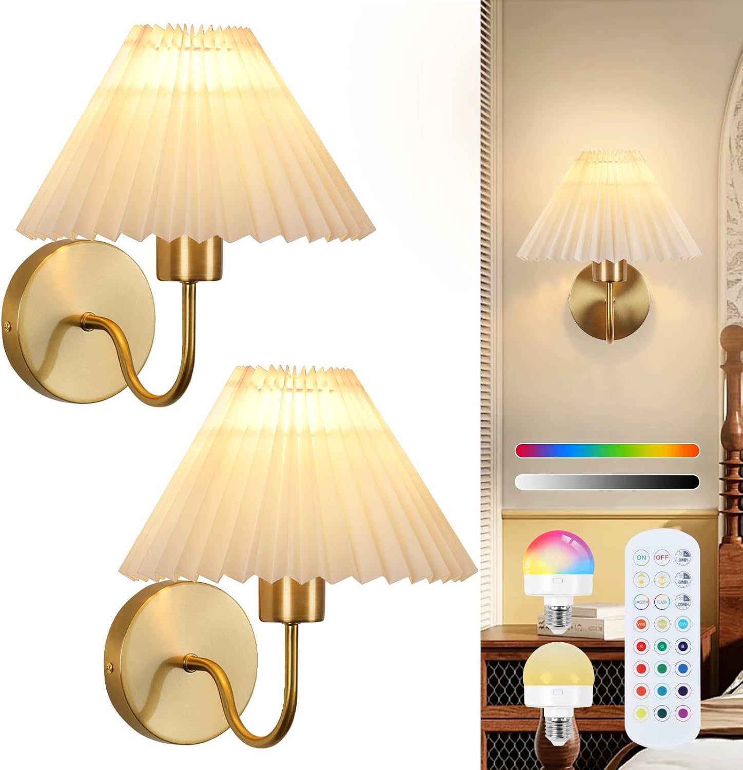 2-Pack RGB Classic Gold Wall Sconces