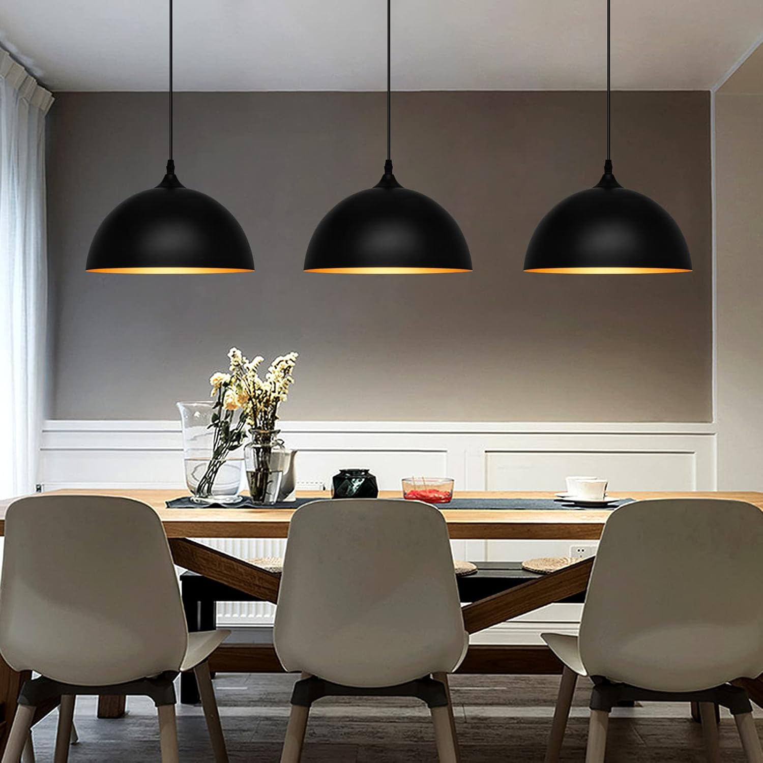 3-Pack Vintage Industrial Dome Pendant Lights