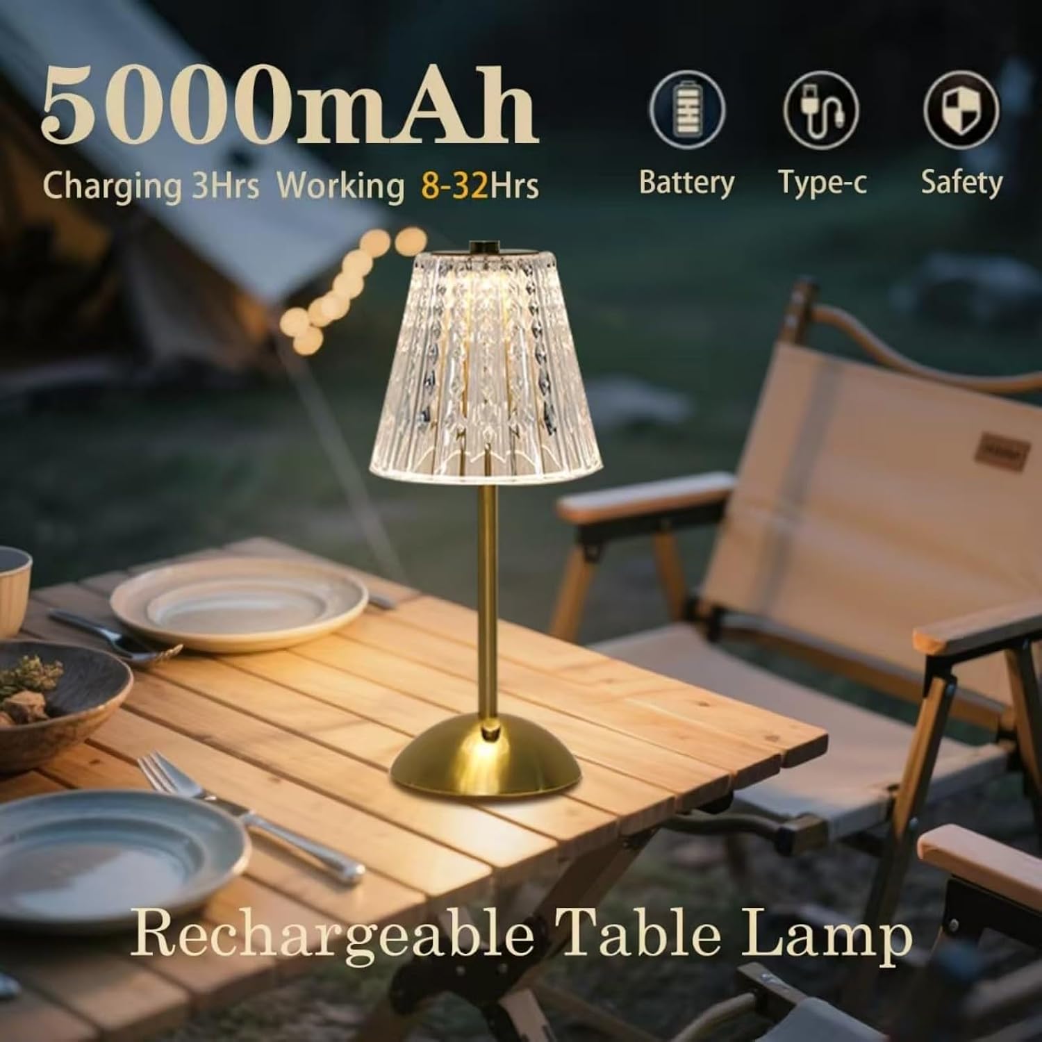 2-Pack Rechargeable Crystal Table Lamps