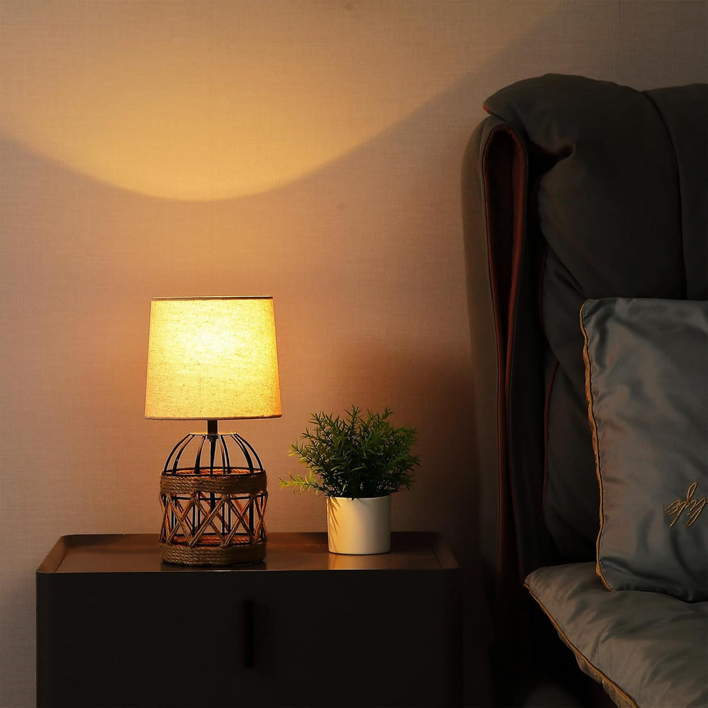 Boho Rattan Bedside Table Lamp