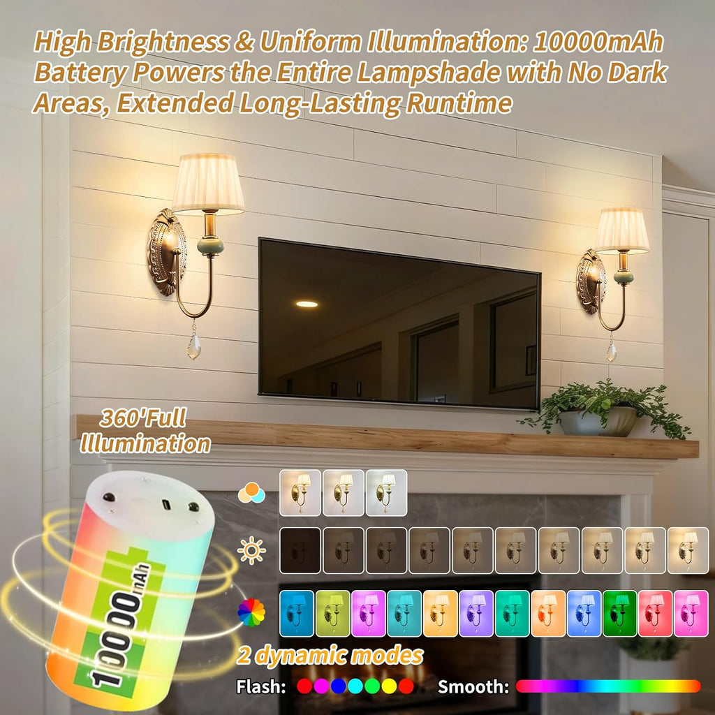 2-Pack Vintage Crystal Wireless Wall Sconces