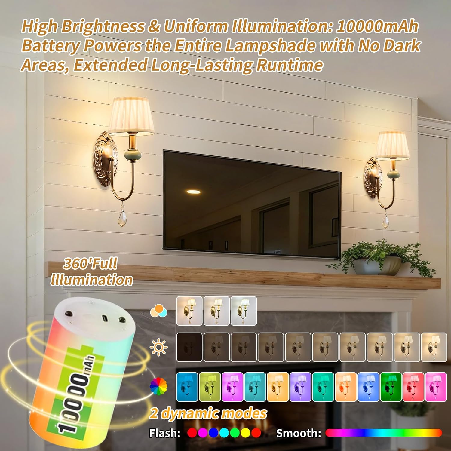 2-Pack Vintage Crystal Wireless Wall Sconces
