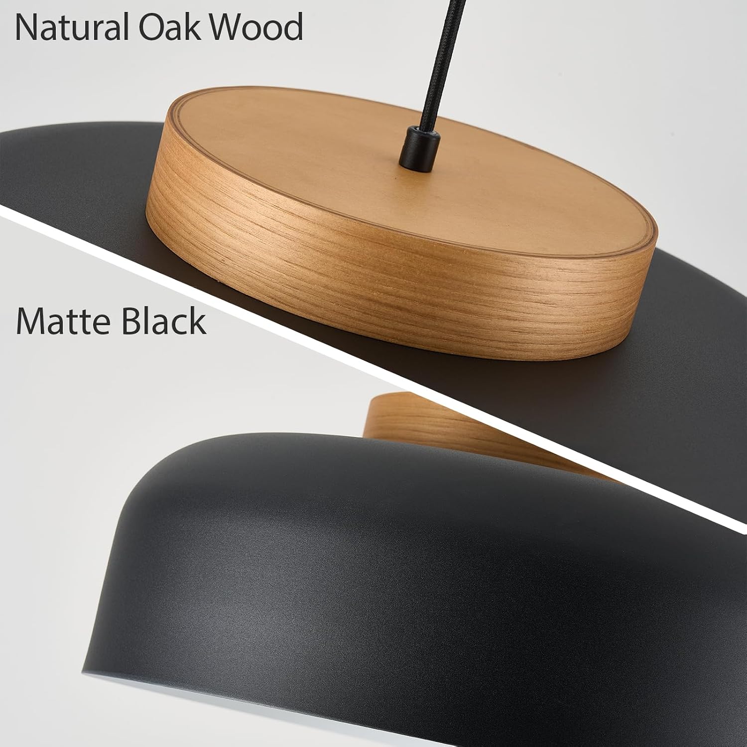 Wood Cap Matte Black Dome Pendant Light