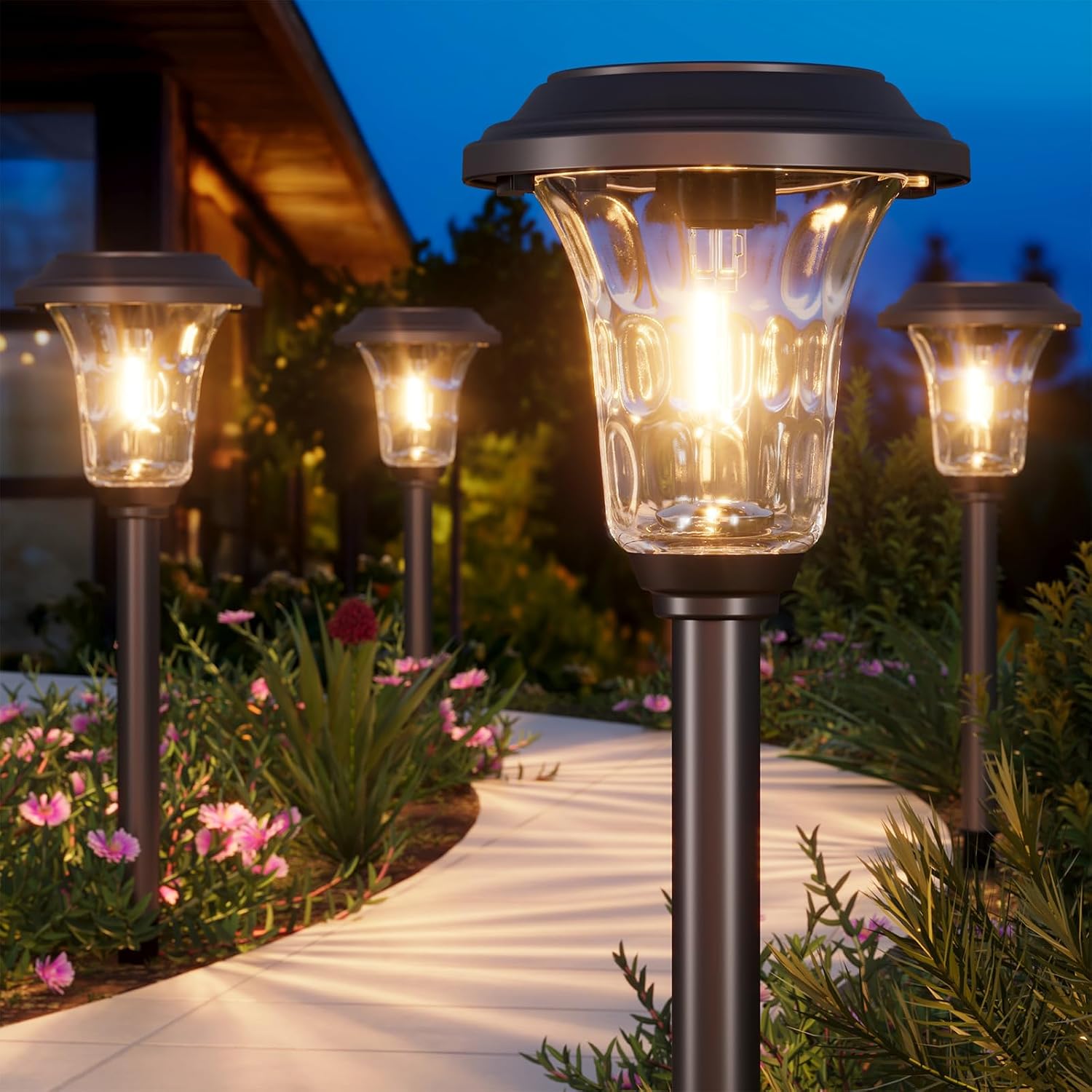 6-Pack Metal Glass Solar Pathway Lights