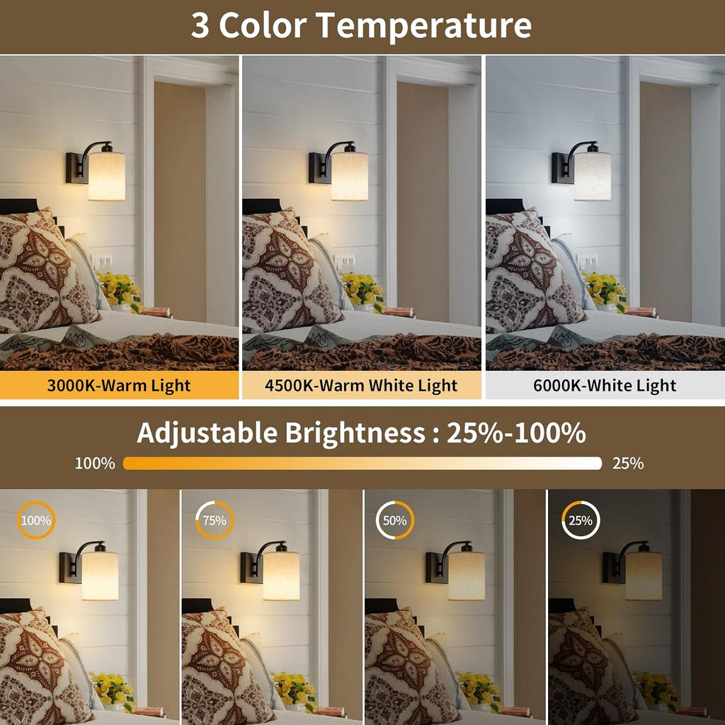 2-Pack Black Wireless Rechargeable Wall Sconces
