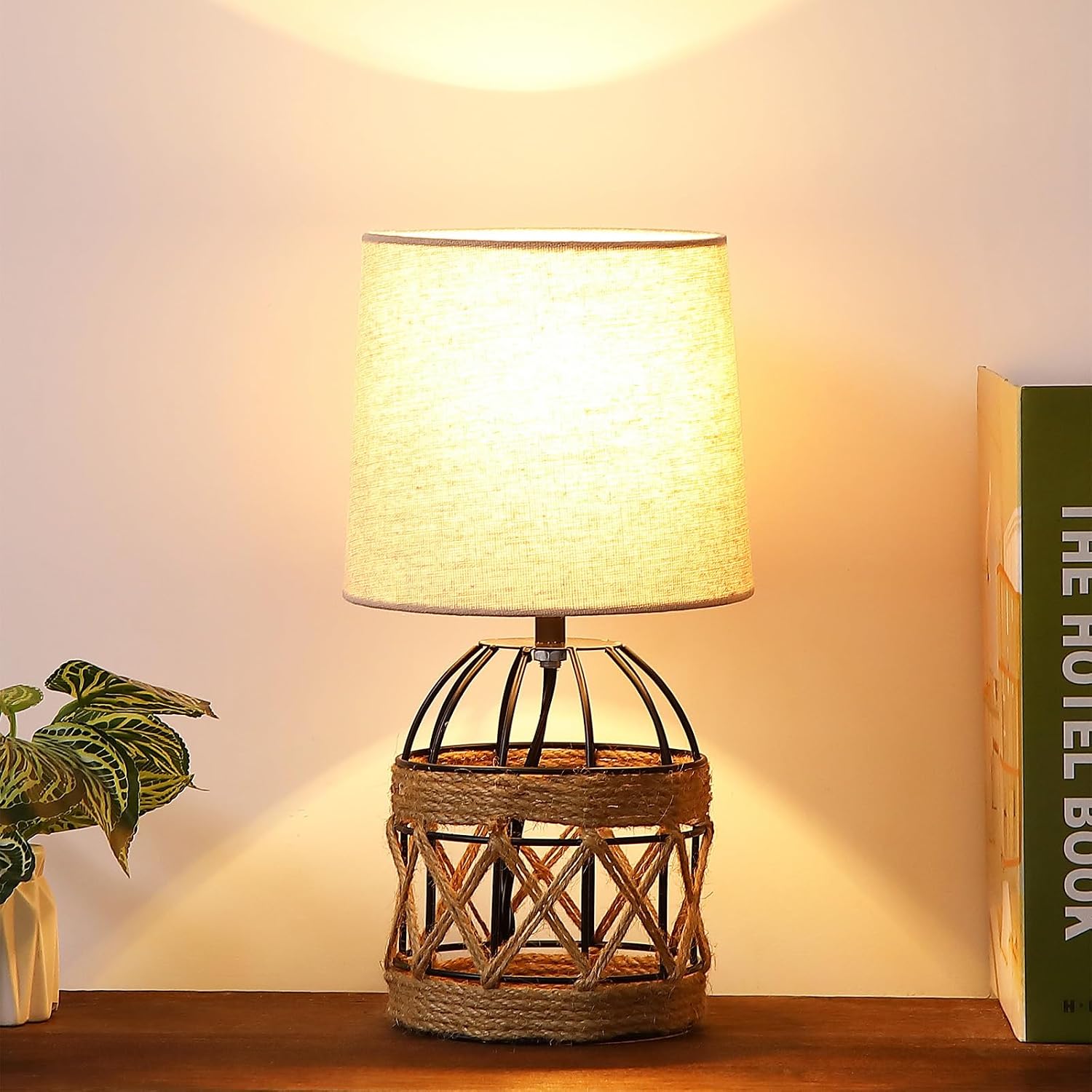 Boho Rattan Bedside Table Lamp