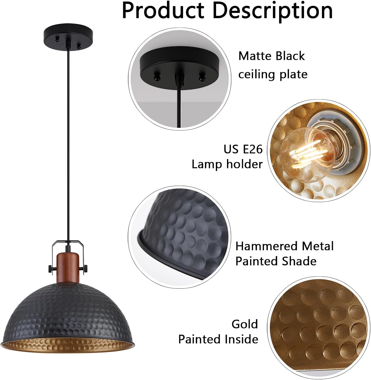 Industrial Hammered Dome Pendant Lights 2-Pack
