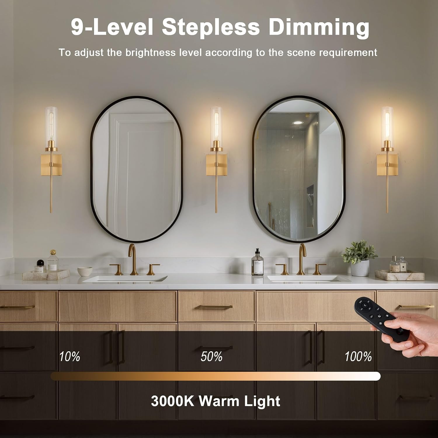 2-Pack Battery Operated Gold Wall Sconces