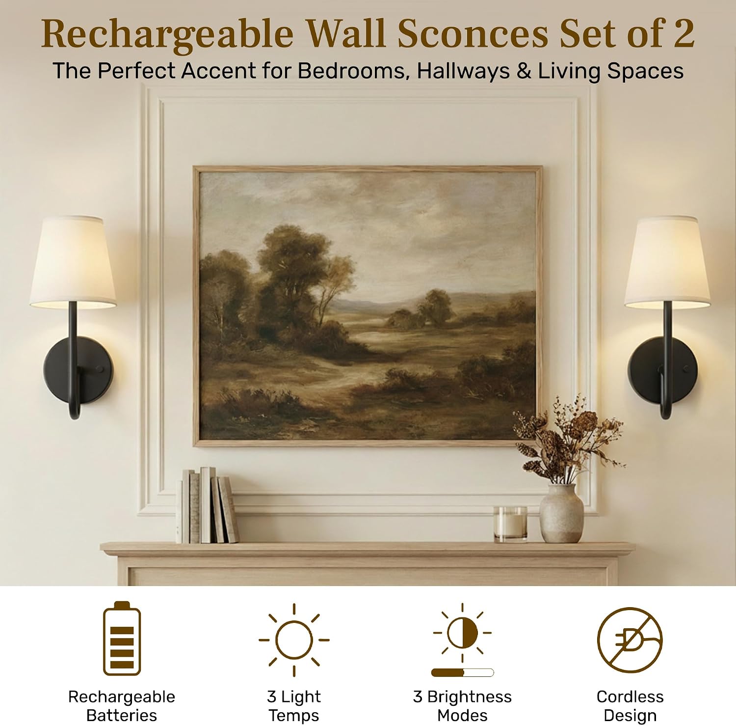 2-Pack Black Rechargeable Wall Sconces