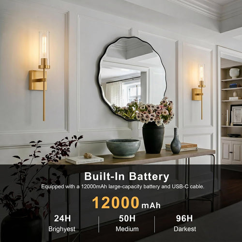 2-Pack Battery Operated Gold Wall Sconces