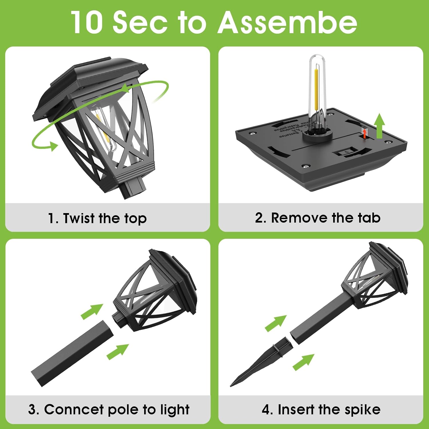 10-Pack Waterproof Solar Pathway Lights