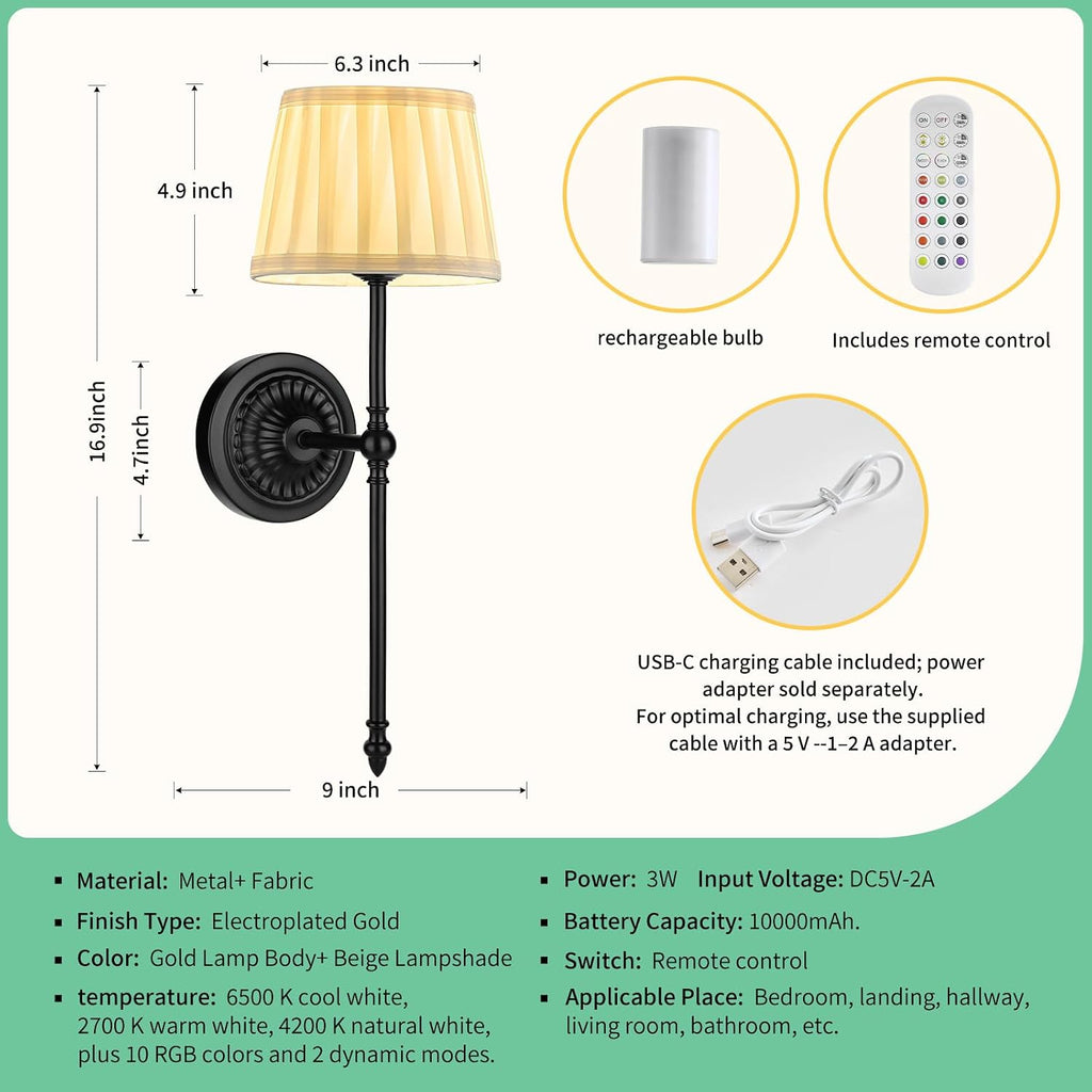 2-Pack RGB Wireless Fabric Wall Sconces