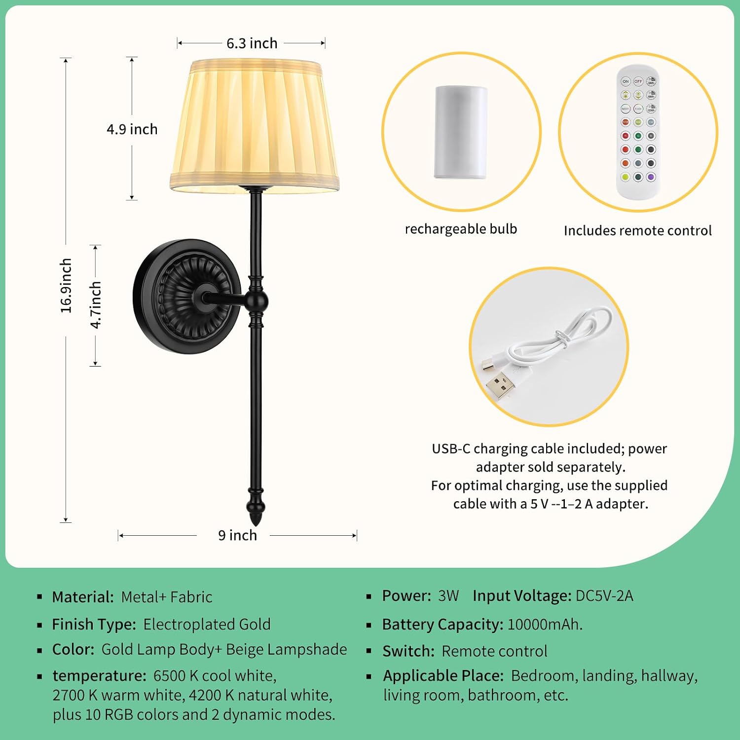 2-Pack RGB Wireless Fabric Wall Sconces