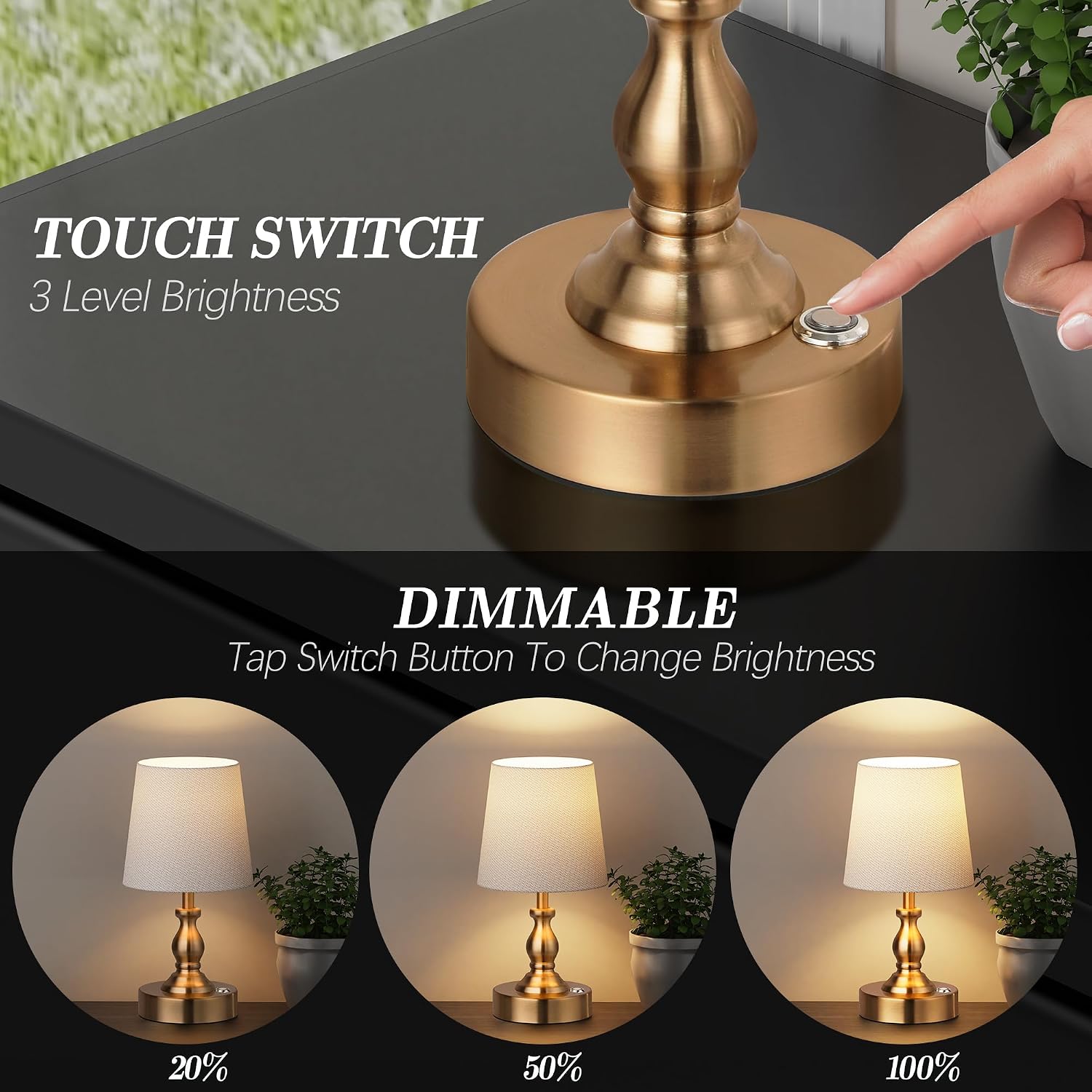 Antique Brass Cordless Mini Table Lamp