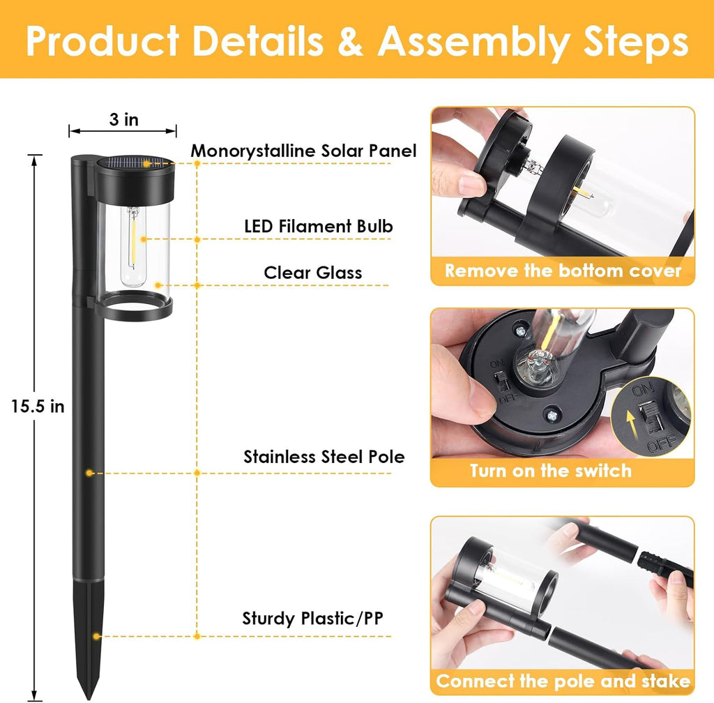 10-Pack Metal Glass Solar Pathway Lights