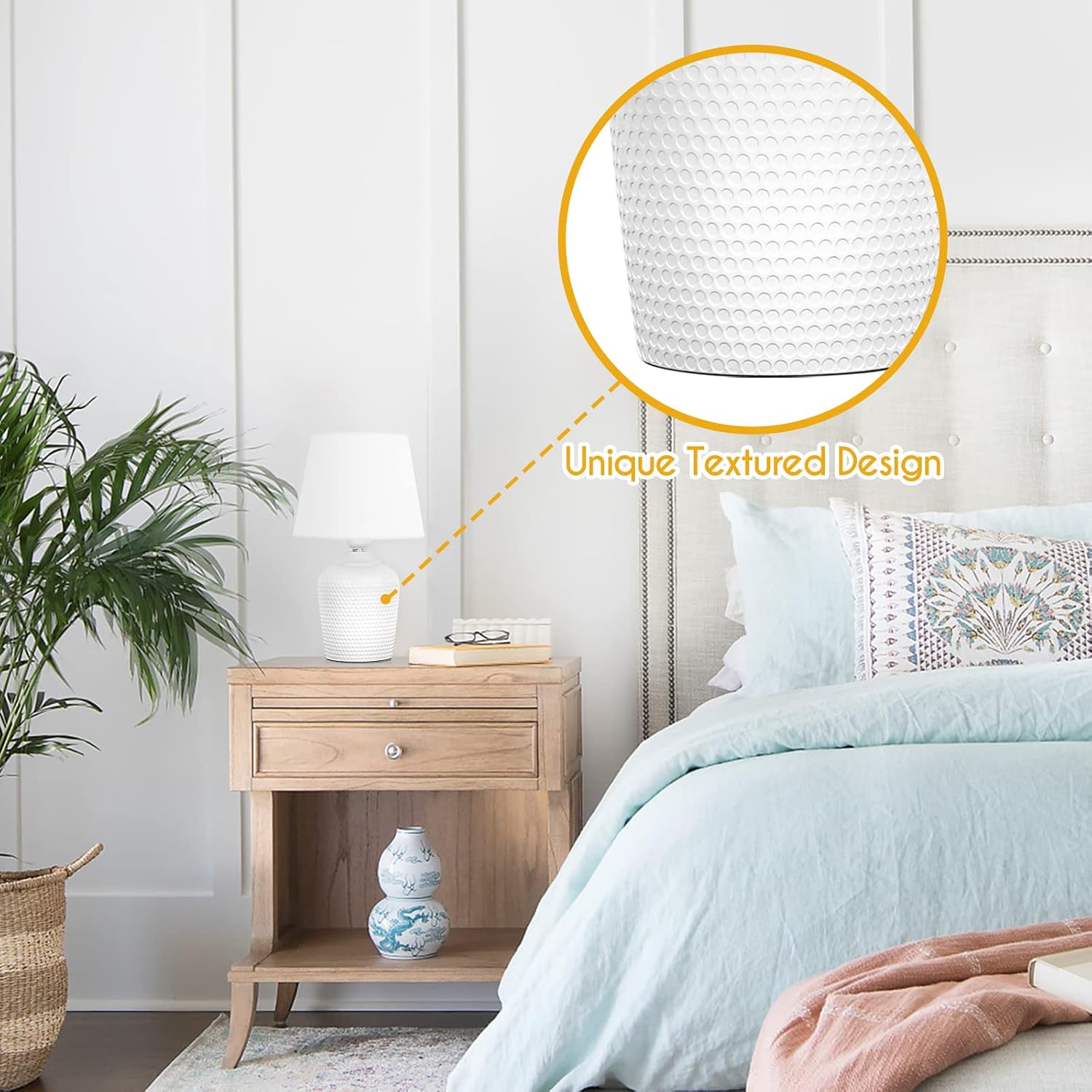 2-Pack White Small Bedside Table Lamps