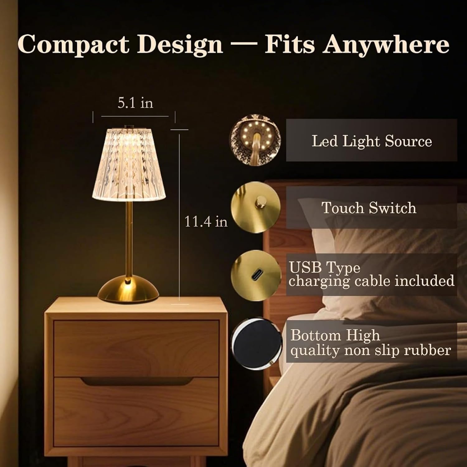 2-Pack Rechargeable Crystal Table Lamps