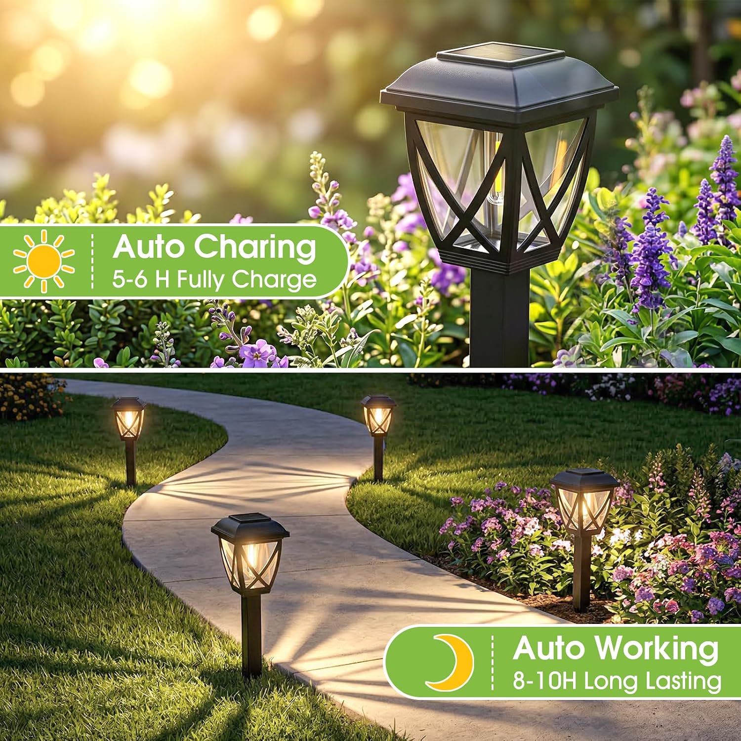 10-Pack Waterproof Solar Pathway Lights