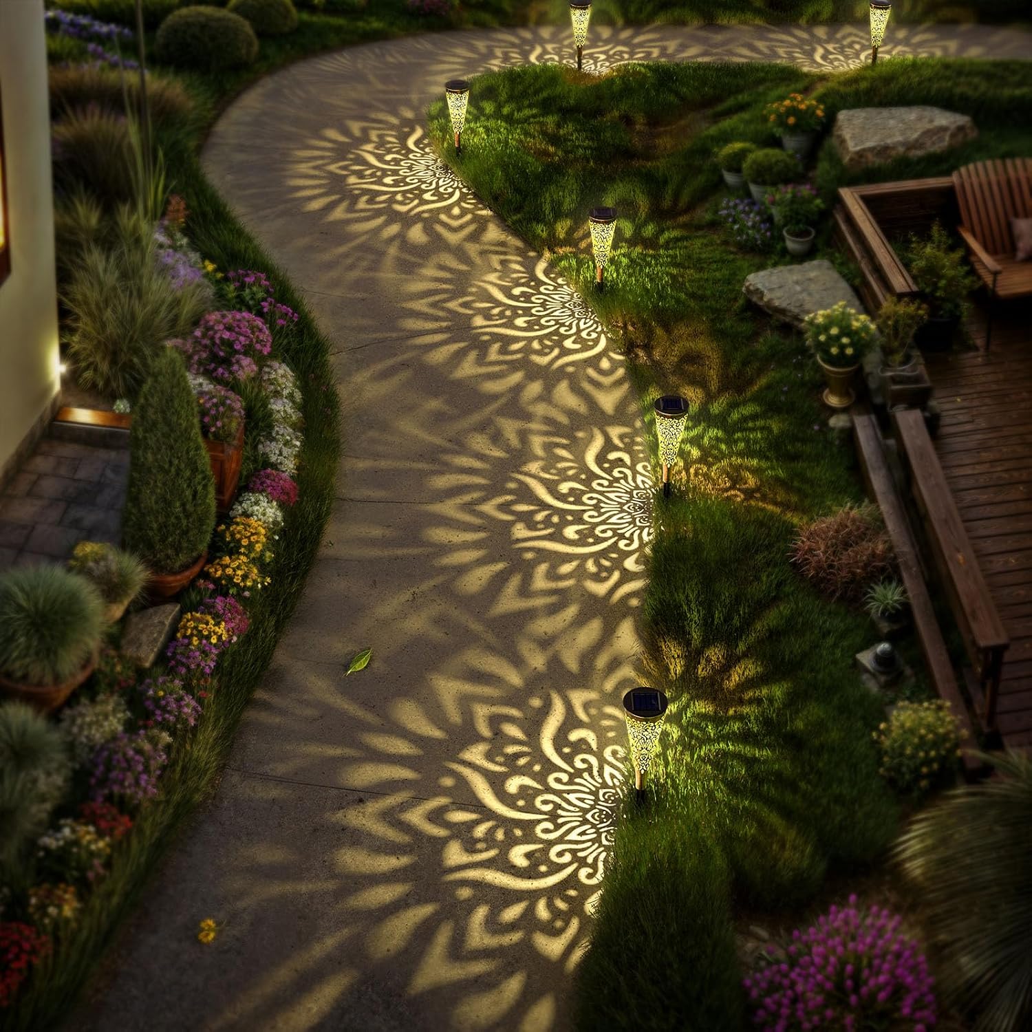 6-Pack Mandala Solar Garden Path Lights