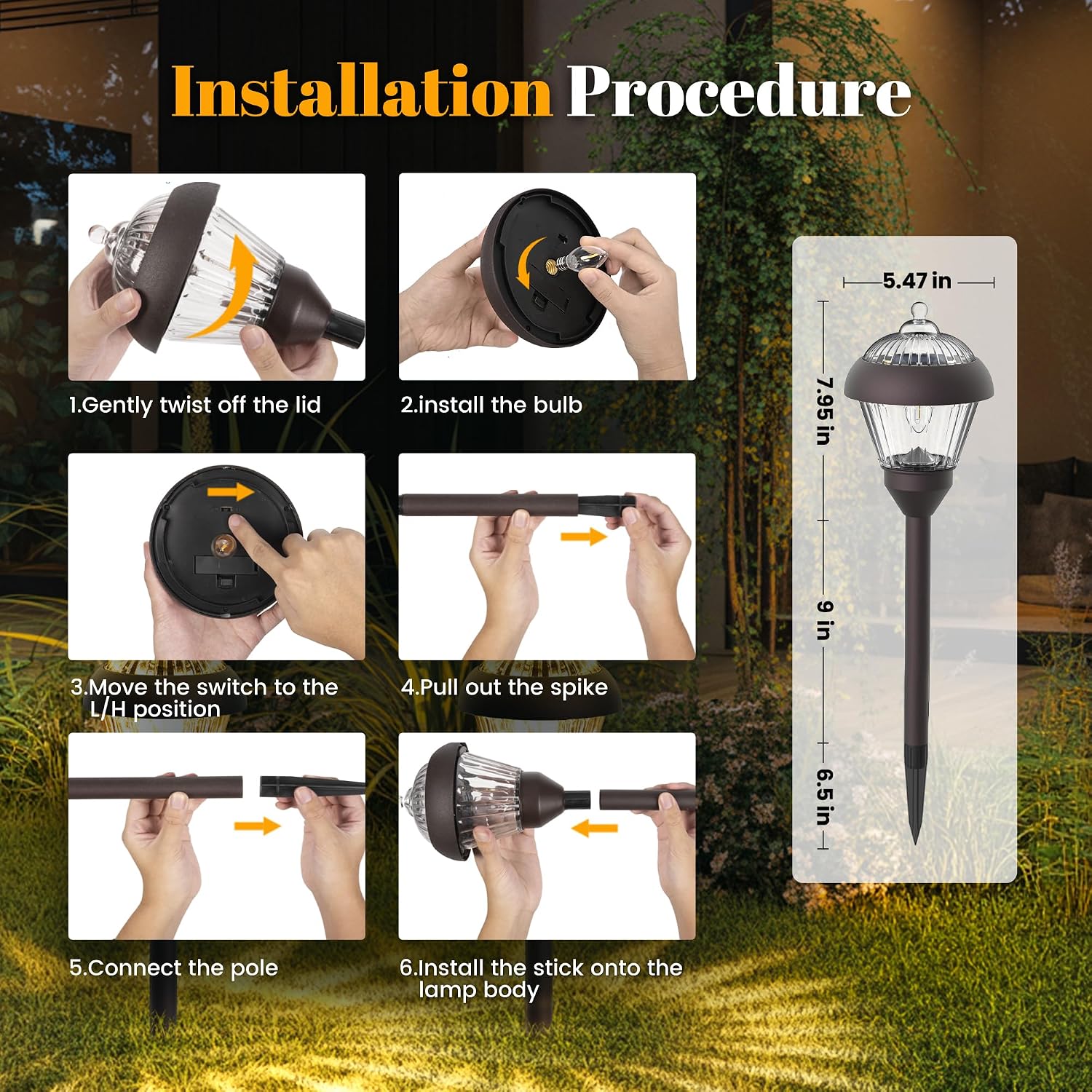 4-Pack Bronze Glass Metal Solar Pathway Lights