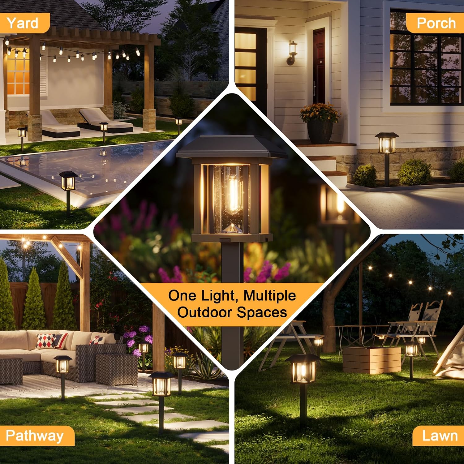 4-Pack Vintage Glass Metal Solar Pathway Lights