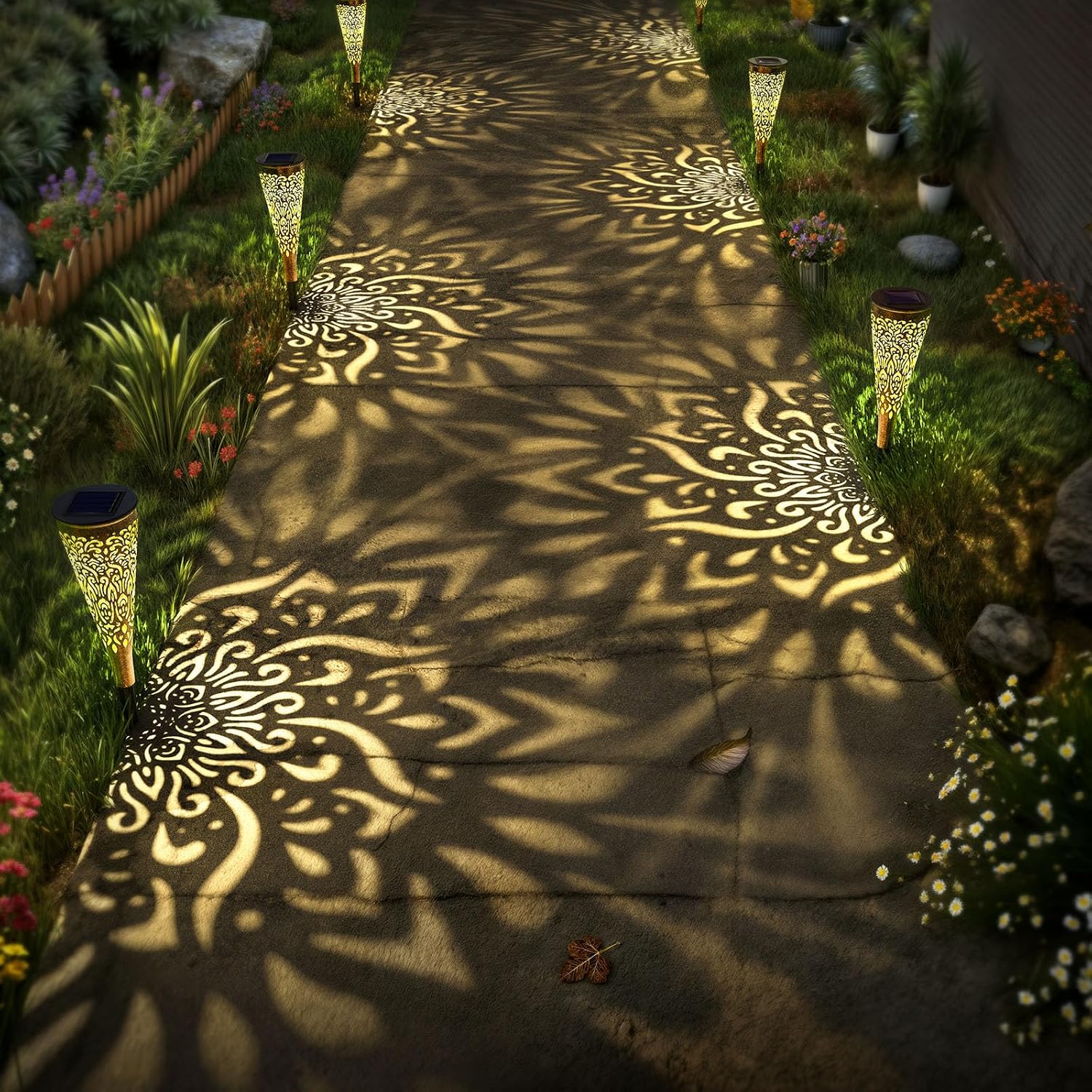 6-Pack Mandala Solar Garden Path Lights